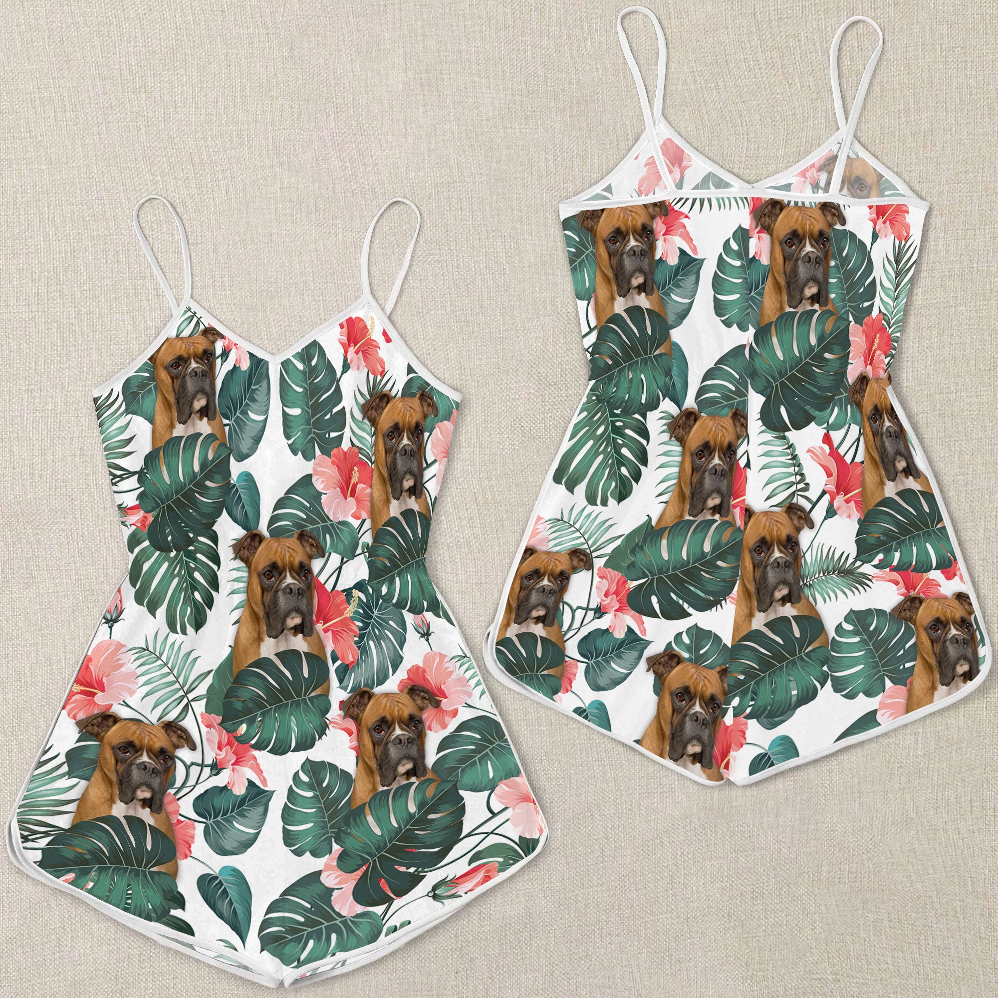 Boxer Tropical Pattern Sleeveless Romper