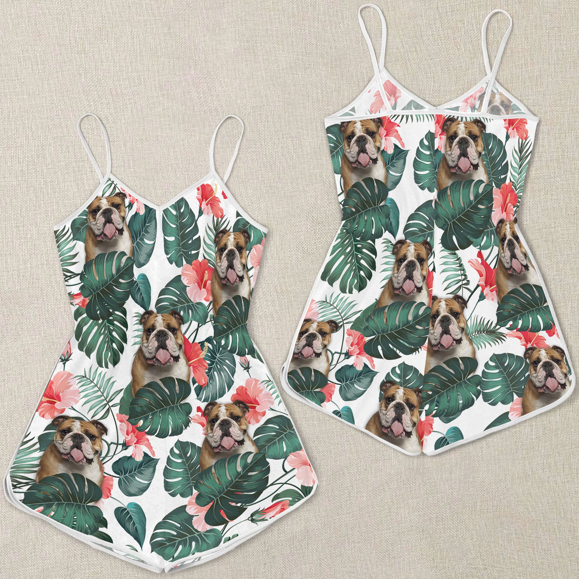 Bulldog Pattern Sleeveless Romper