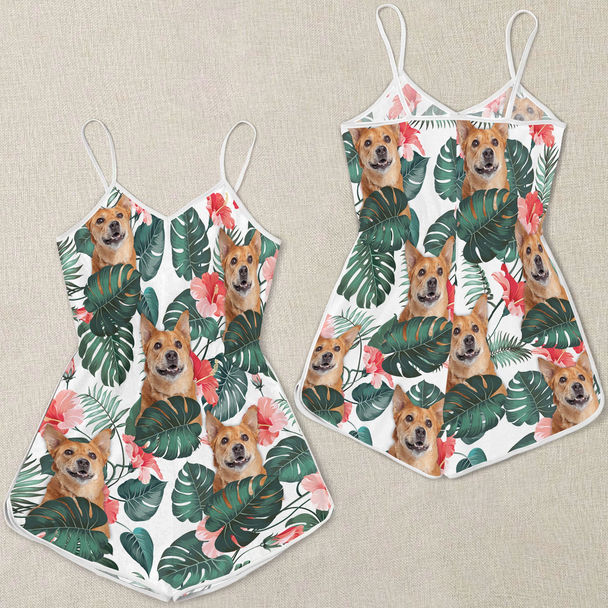 Carolina Dog Pattern Sleeveless Romper