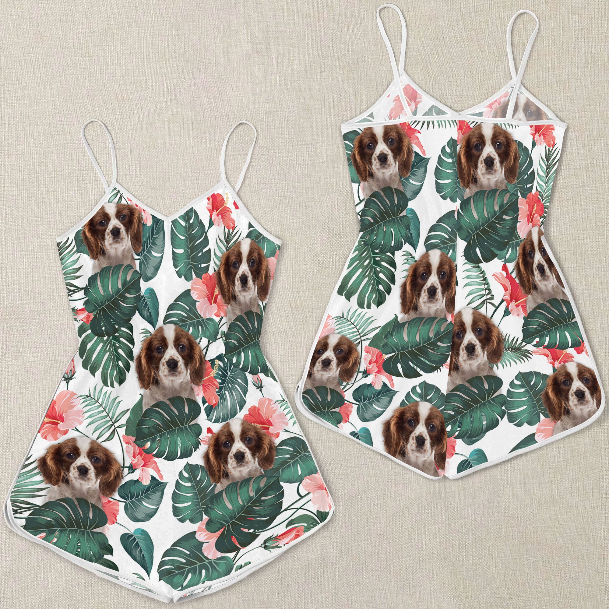 Cavalier King Charles Spaniel Dog Pattern Sleeveless Romper