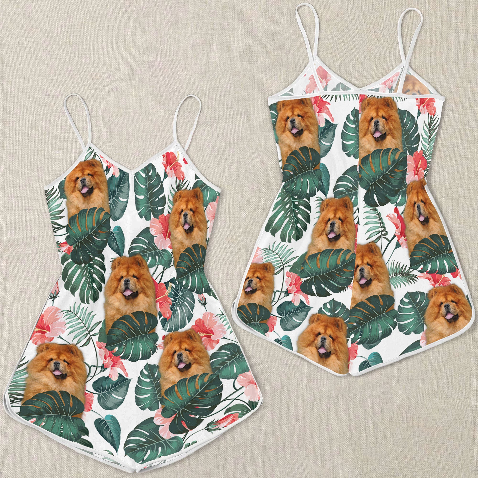 Chow Chow Pattern Sleeveless Romper