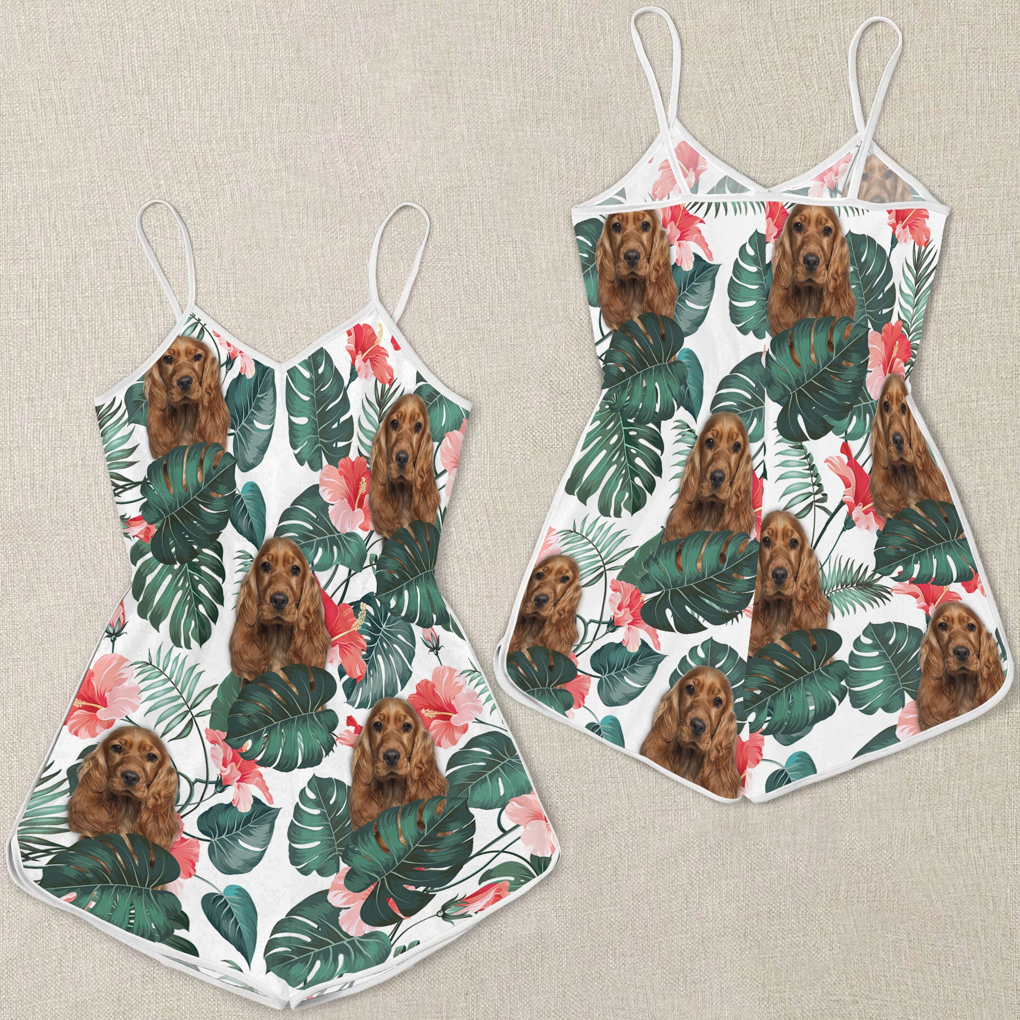 Cocker Spaniel Pattern Sleeveless Romper