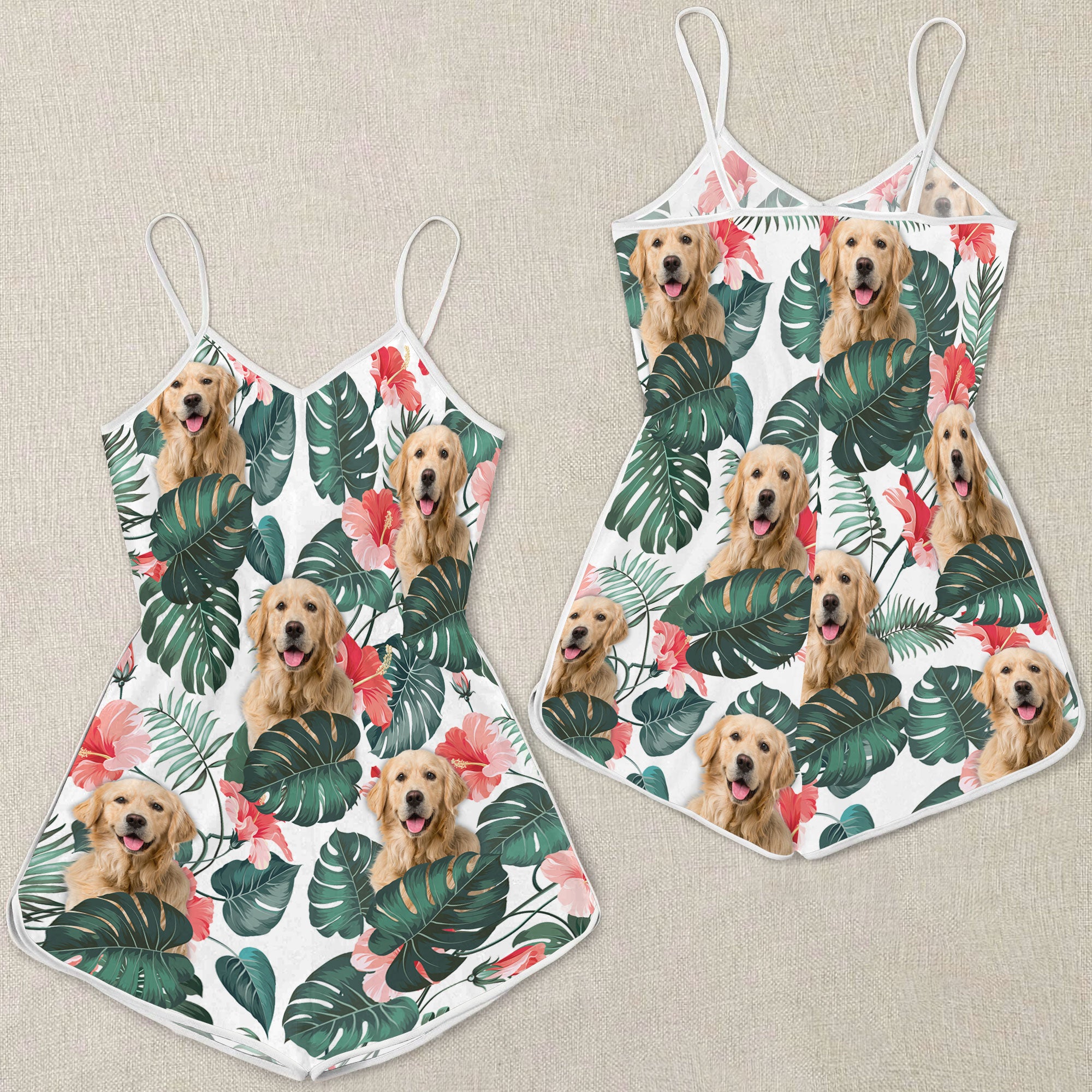 Golden Retriever Dog Pattern Sleeveless Romper