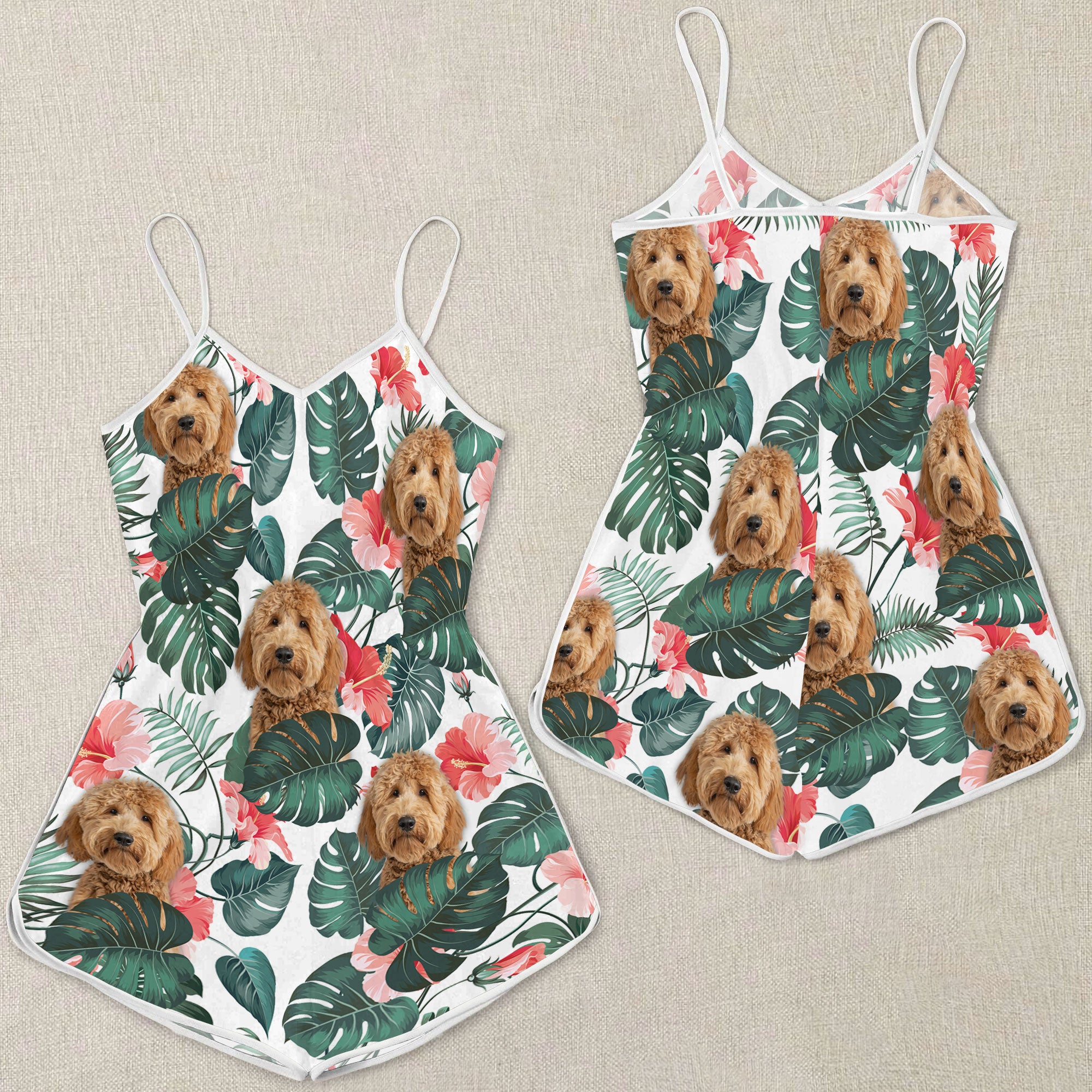 Goldendoodle Pattern Sleeveless Romper