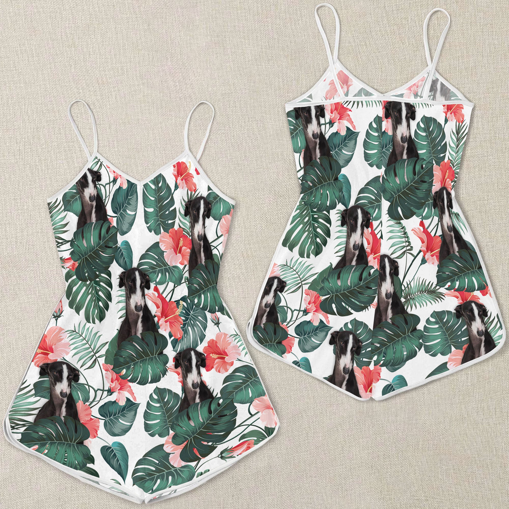 Greyhound Pattern Sleeveless Romper