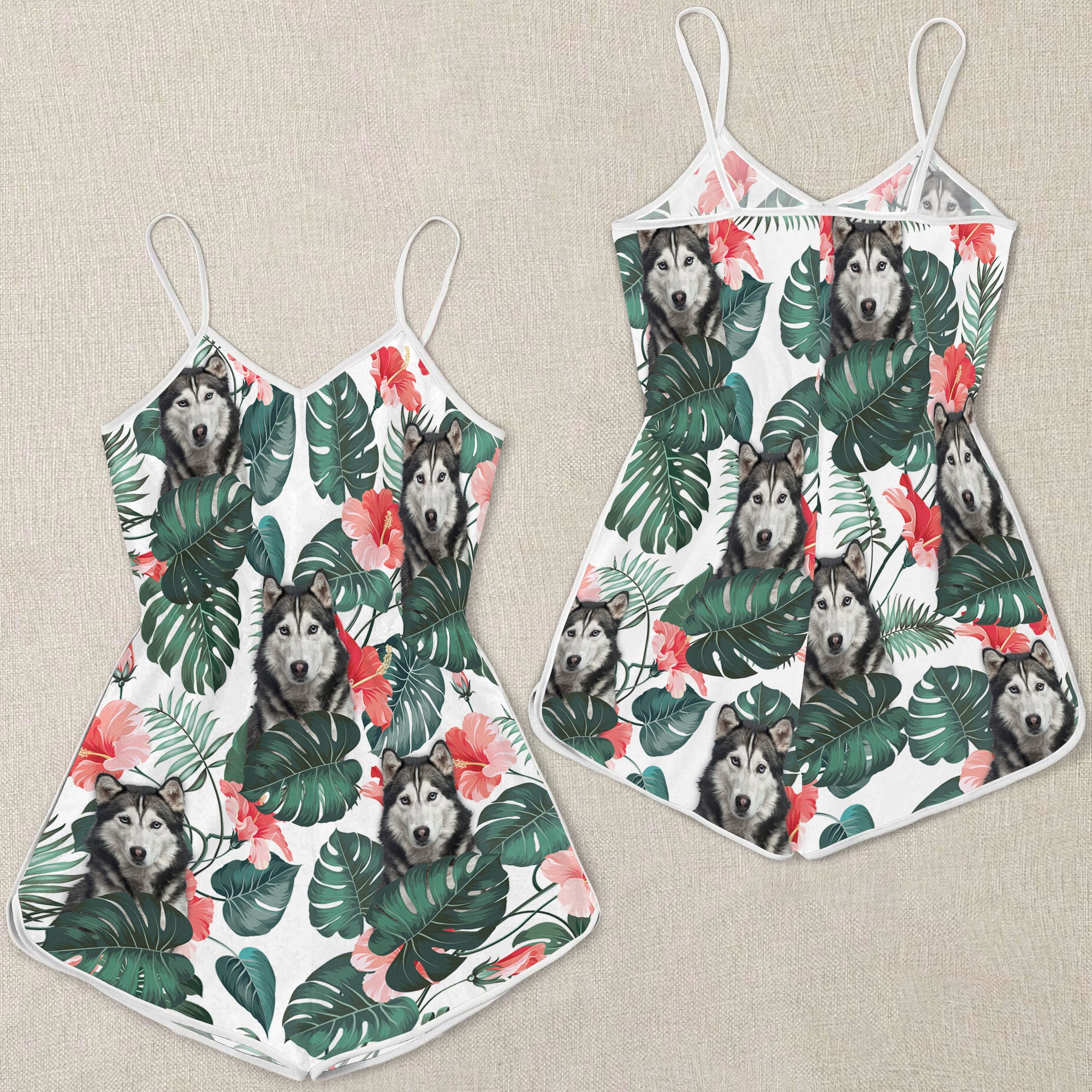 Husky Pattern Sleeveless Romper