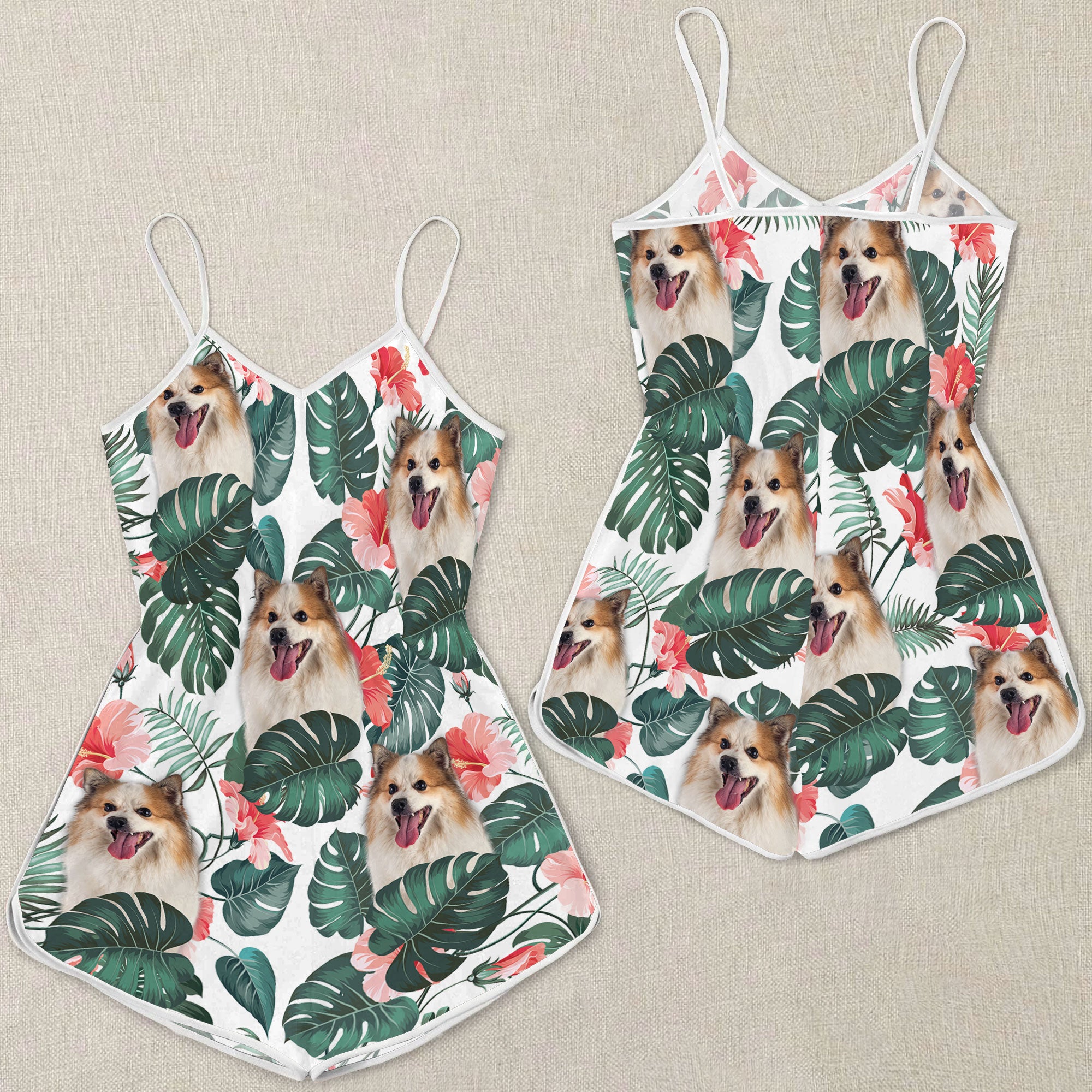 Icelandic Sheepdog Pattern Sleeveless Romper