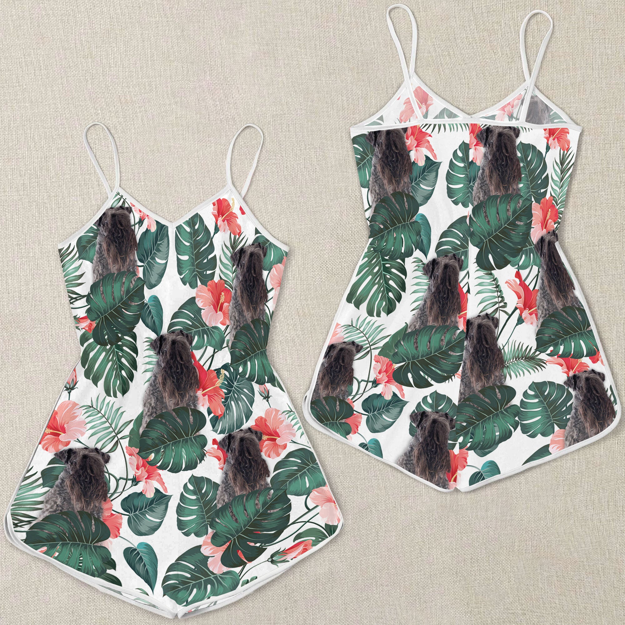 Keeshound Pattern Sleeveless Romper