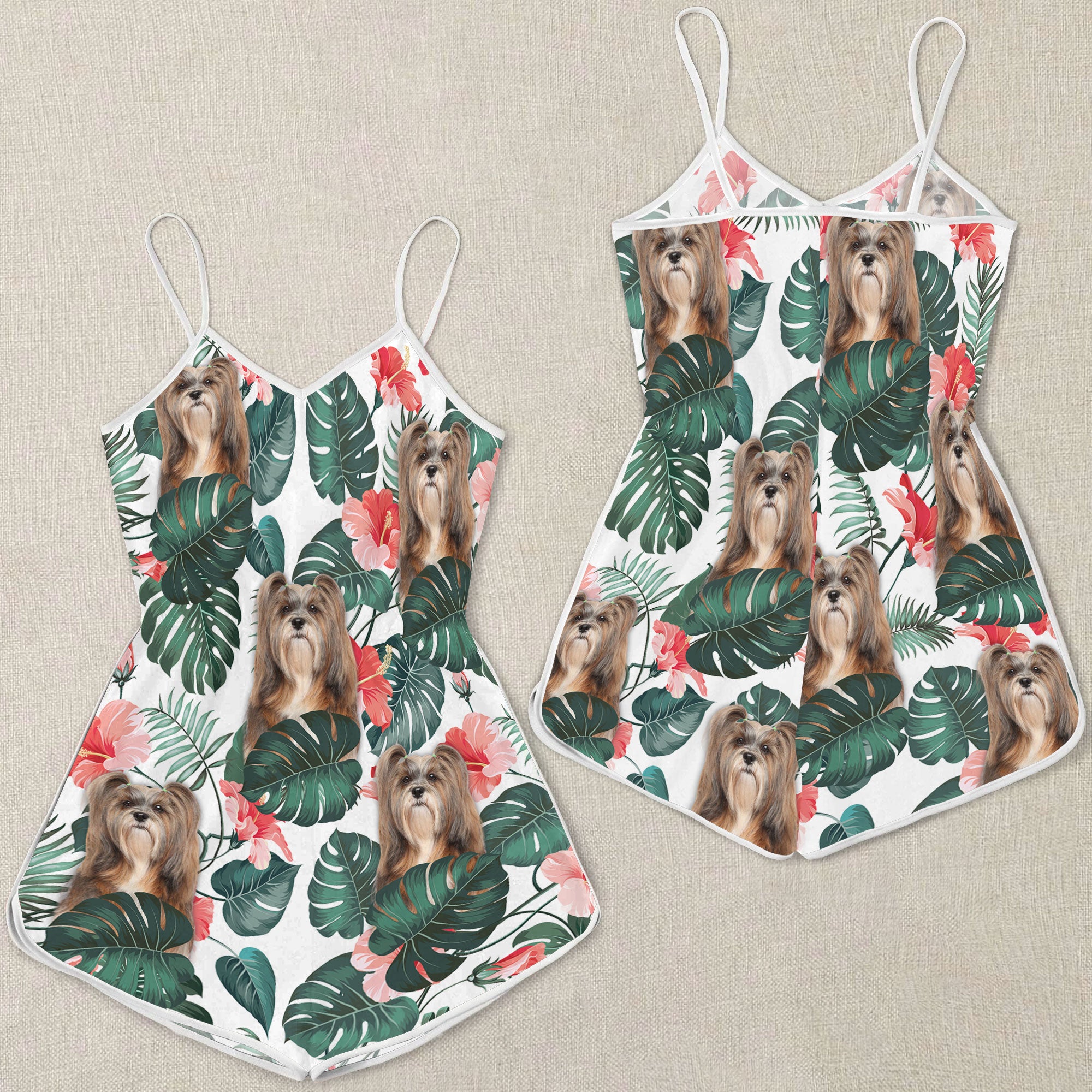 Lhasa Apso Pattern Sleeveless Romper