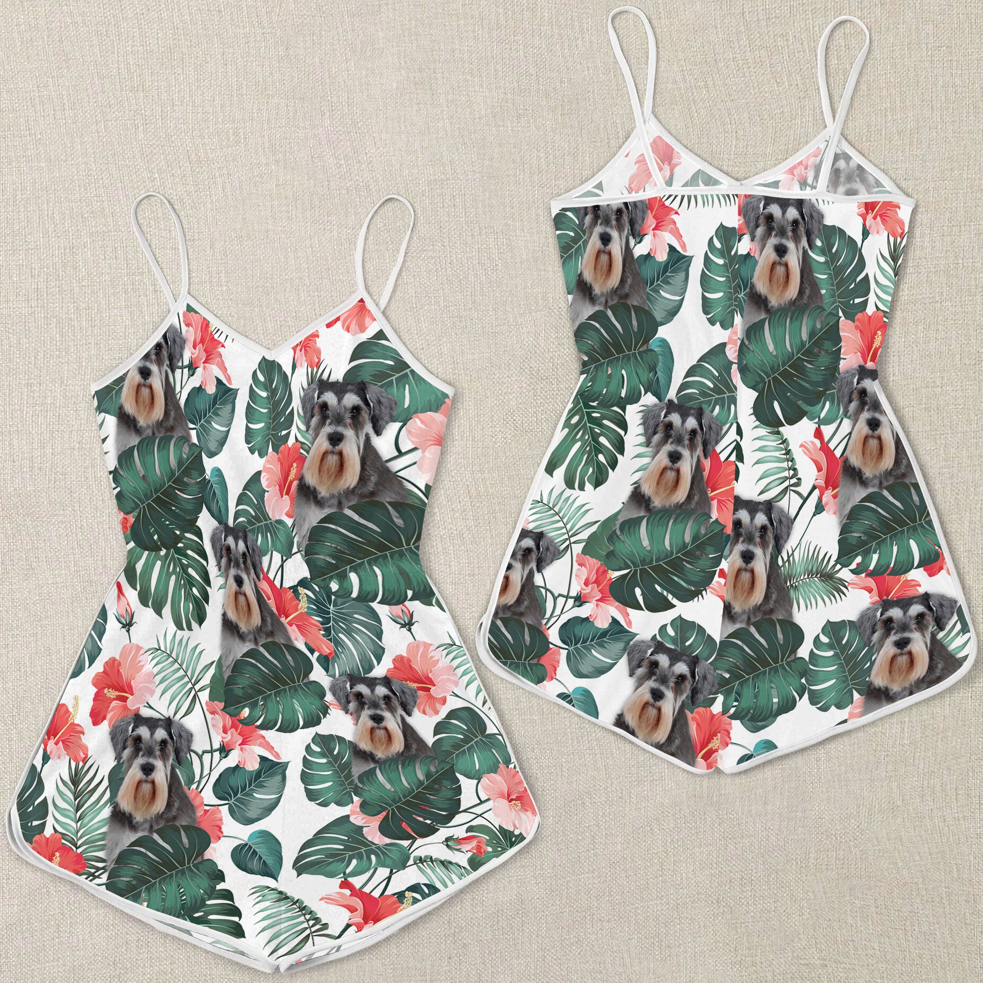 Miniature Schnauzer Pattern Sleeveless Romper