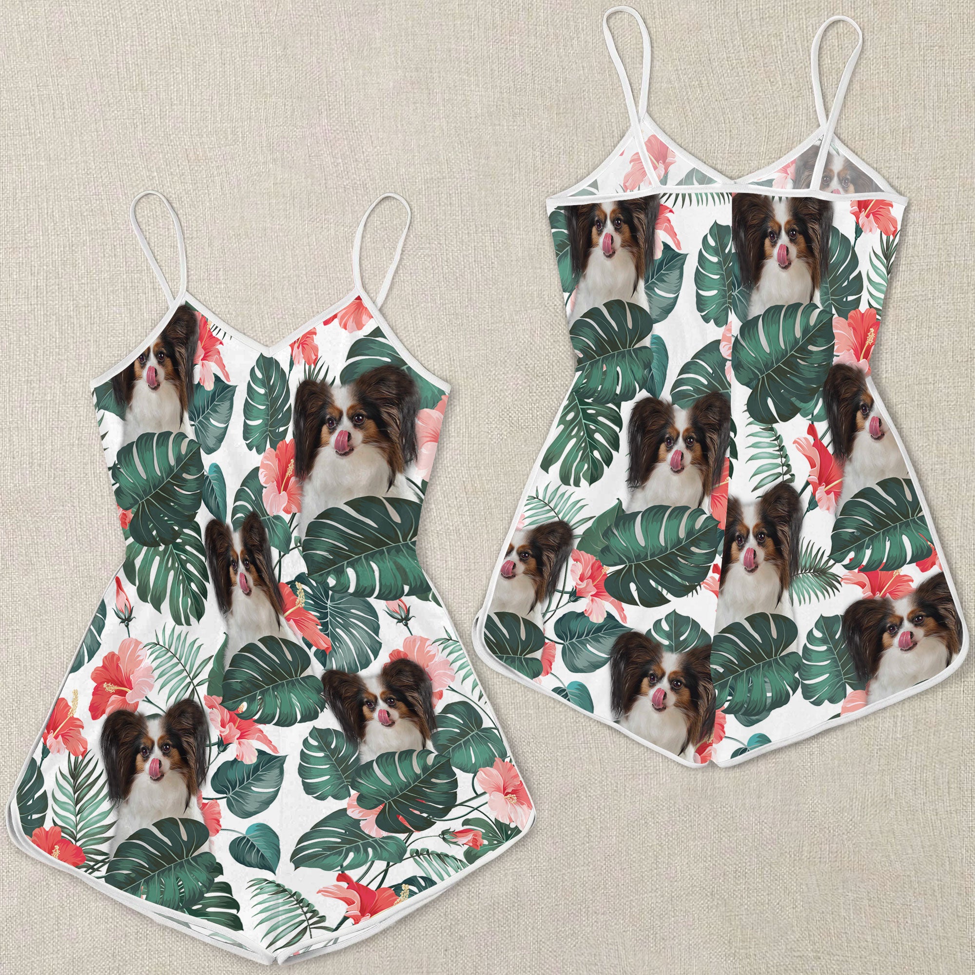 Papillon Dog Pattern Sleeveless Romper