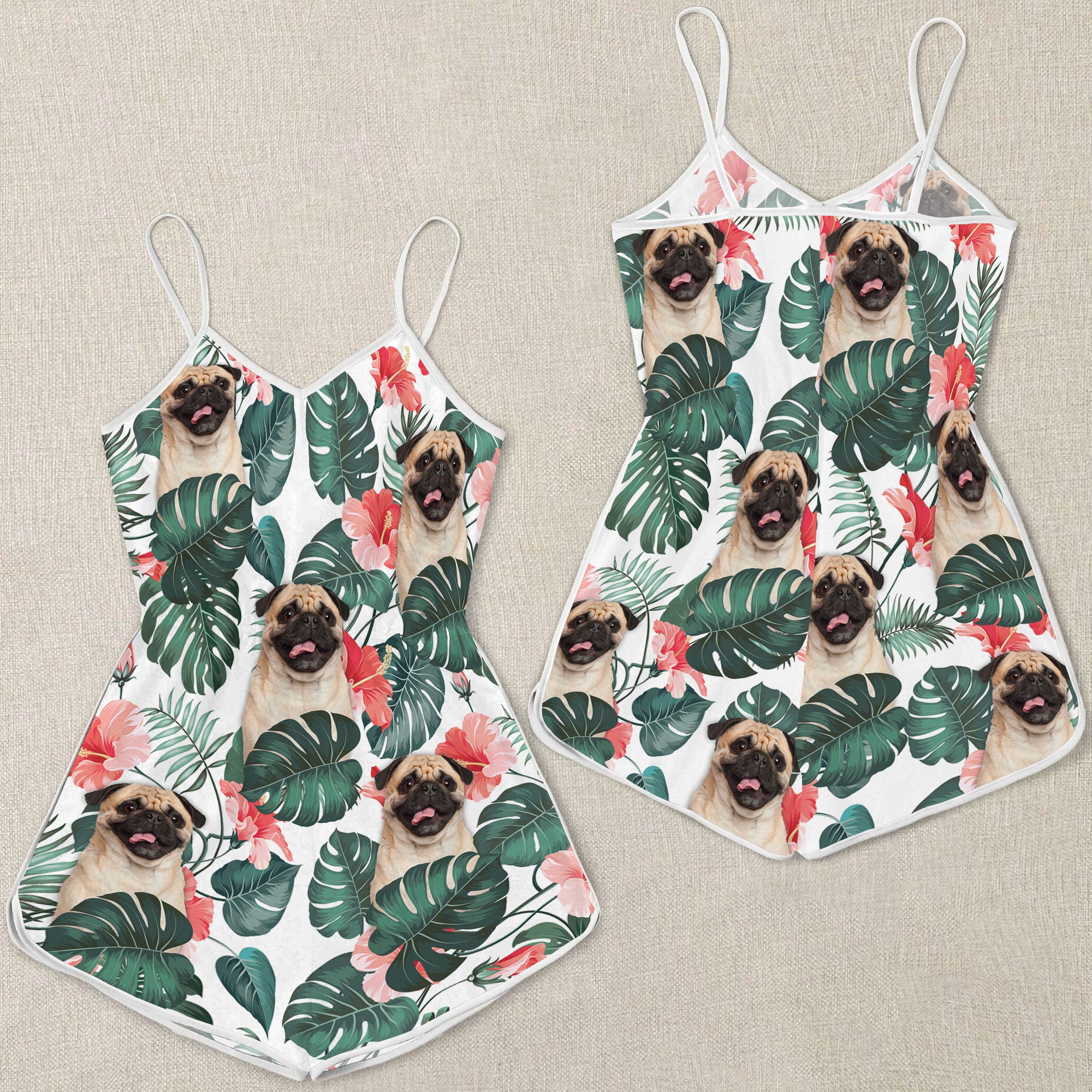 Pug Pattern Sleeveless Romper