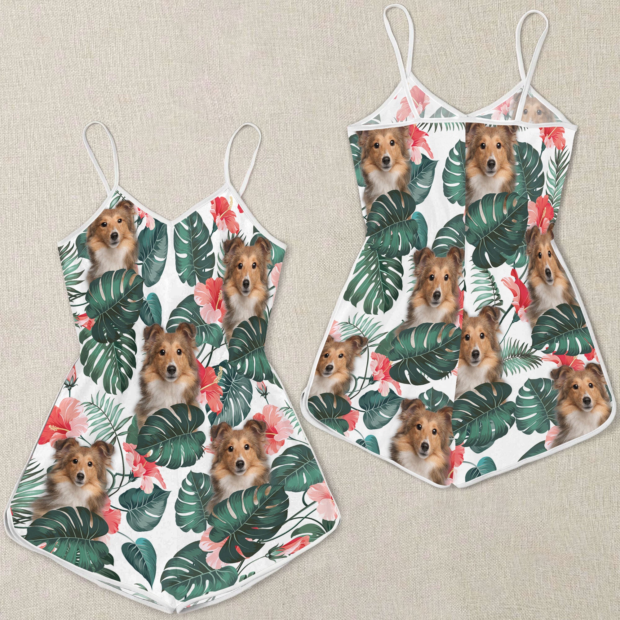 Shetland Sheepdog Pattern Sleeveless Romper