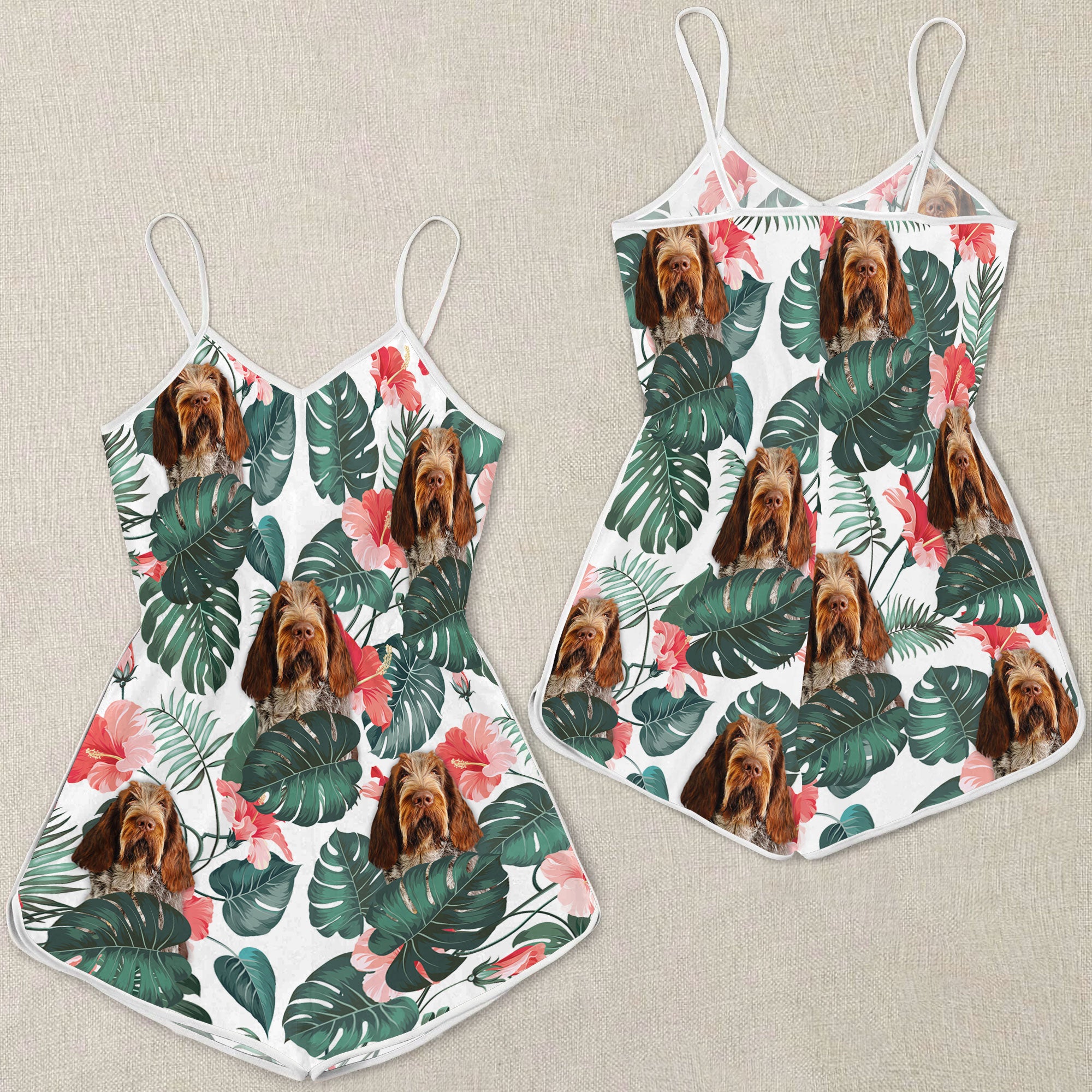 Spinone Italiano Tropical Pattern Sleeveless Romper