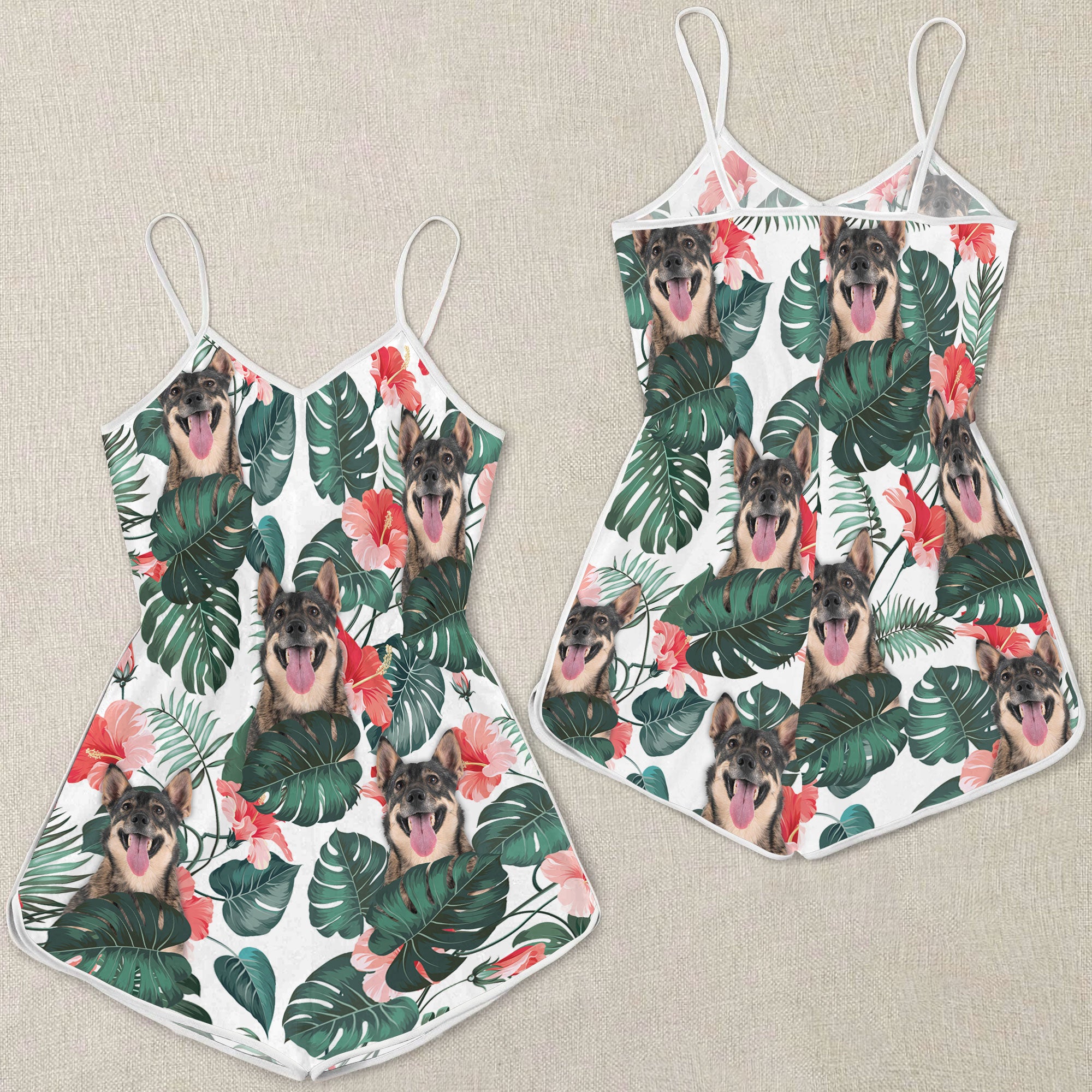 Swedish Vallhund Tropical Pattern Sleeveless Romper