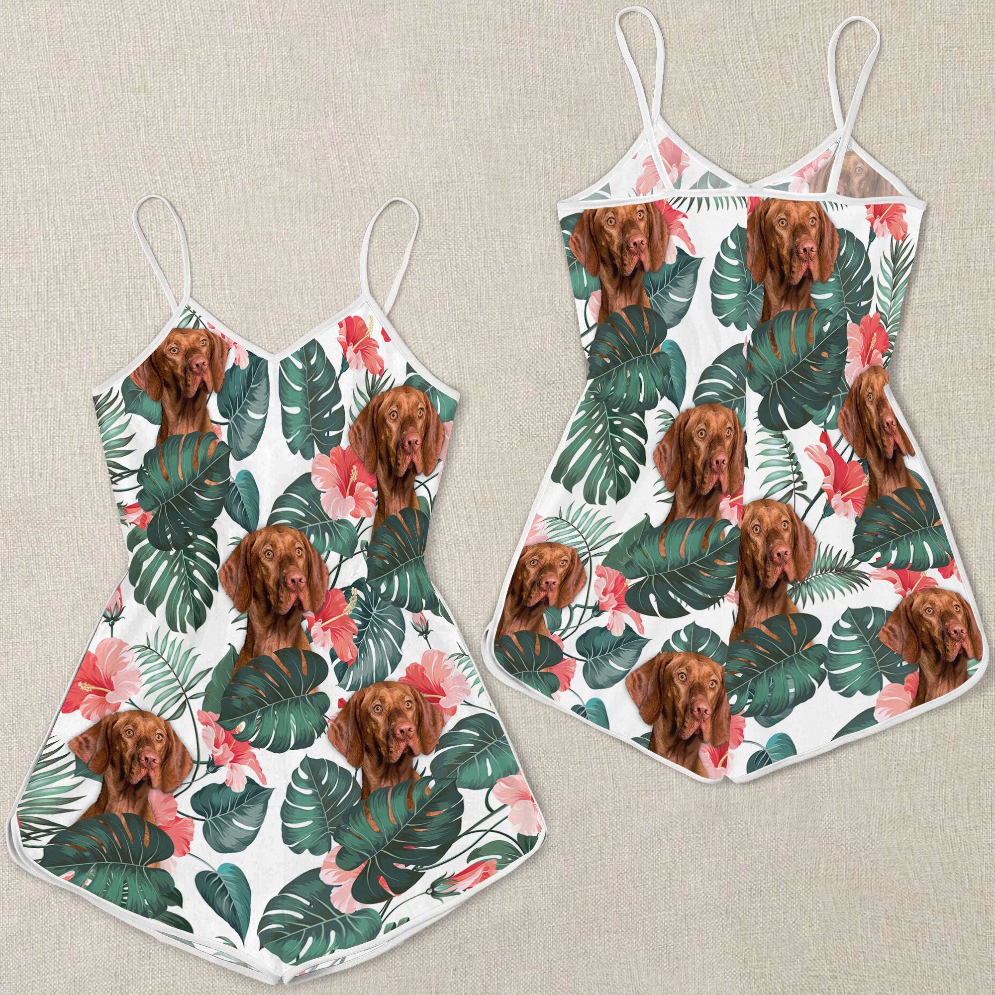 Vizsla Tropical Pattern Sleeveless Romper