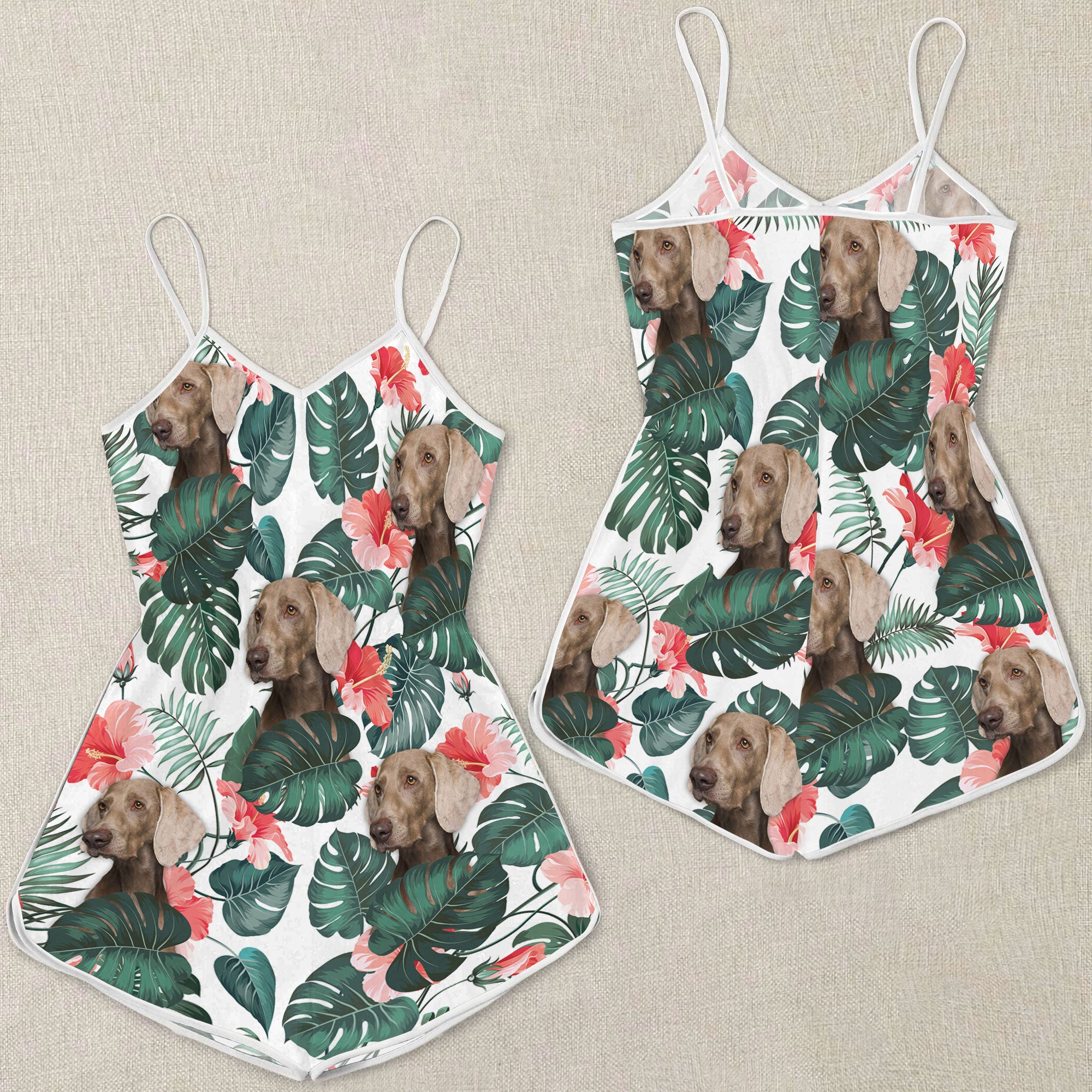 Weimaraner Tropical Pattern Sleeveless Romper