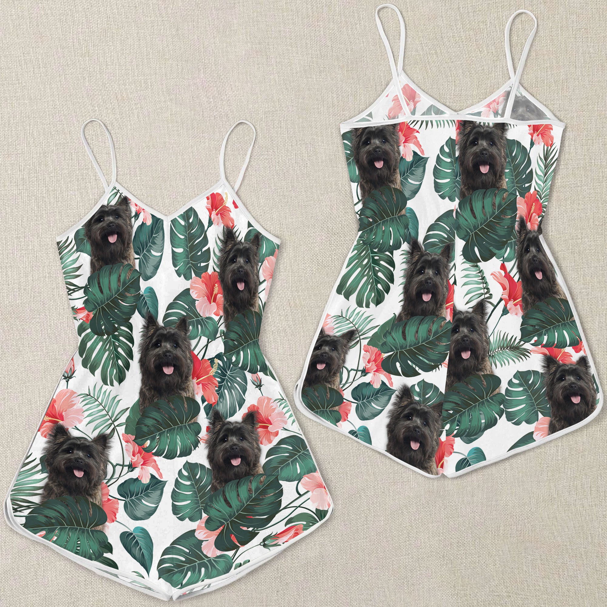 Cairn Terrier Pattern Sleeveless Romper