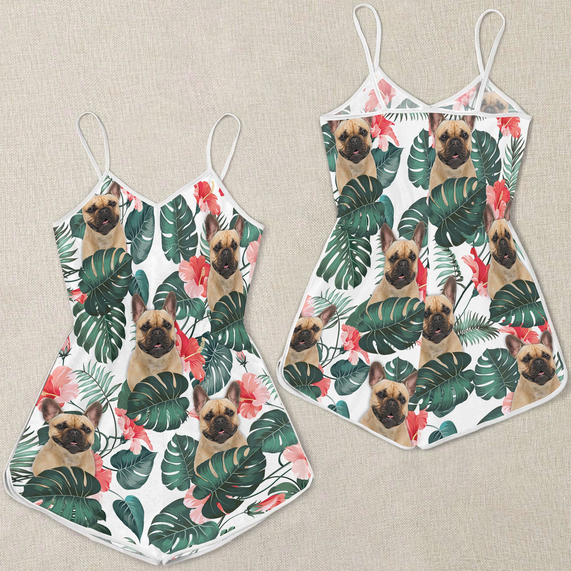 French Bulldog Pattern Sleeveless Romper