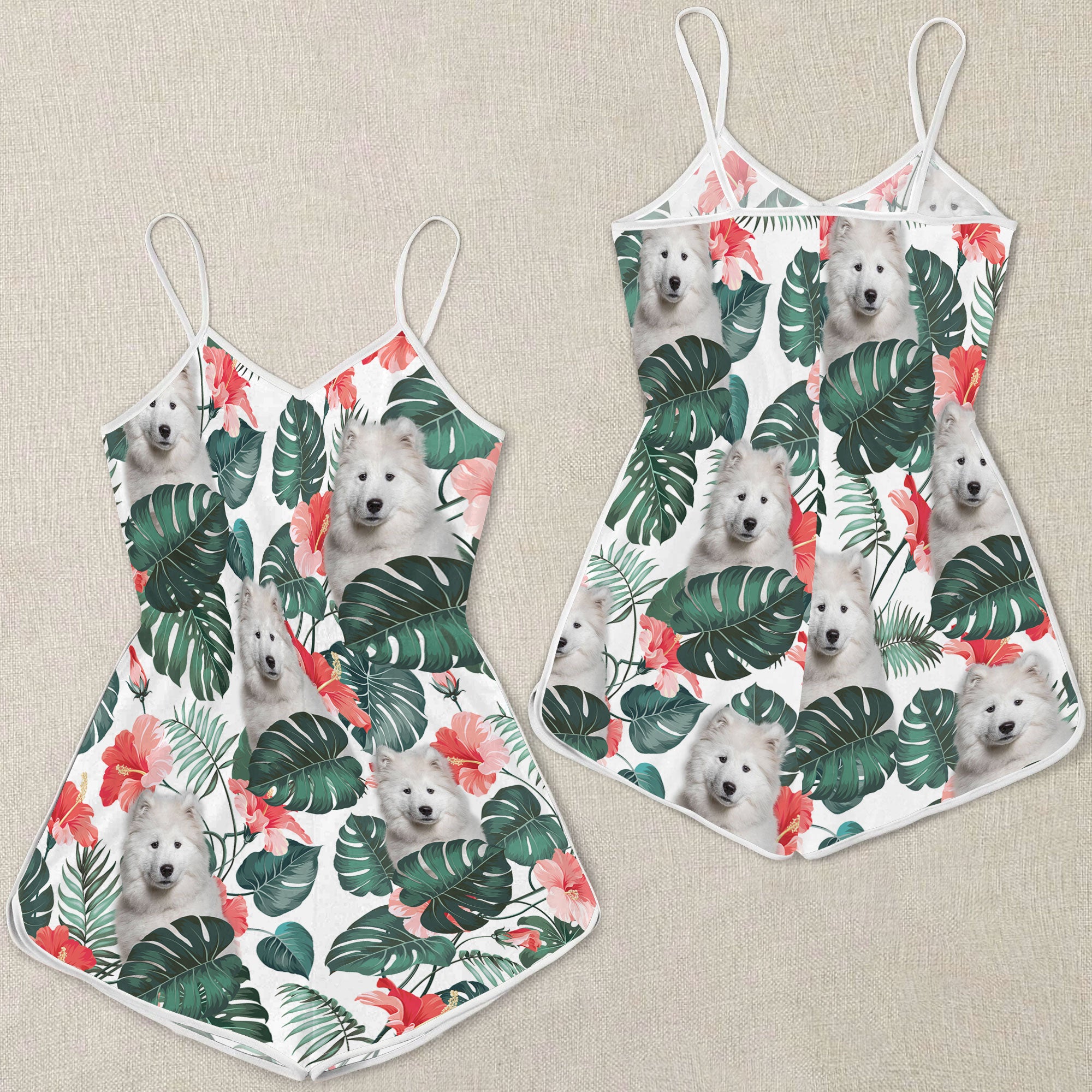 Samoyed Pattern Sleeveless Romper