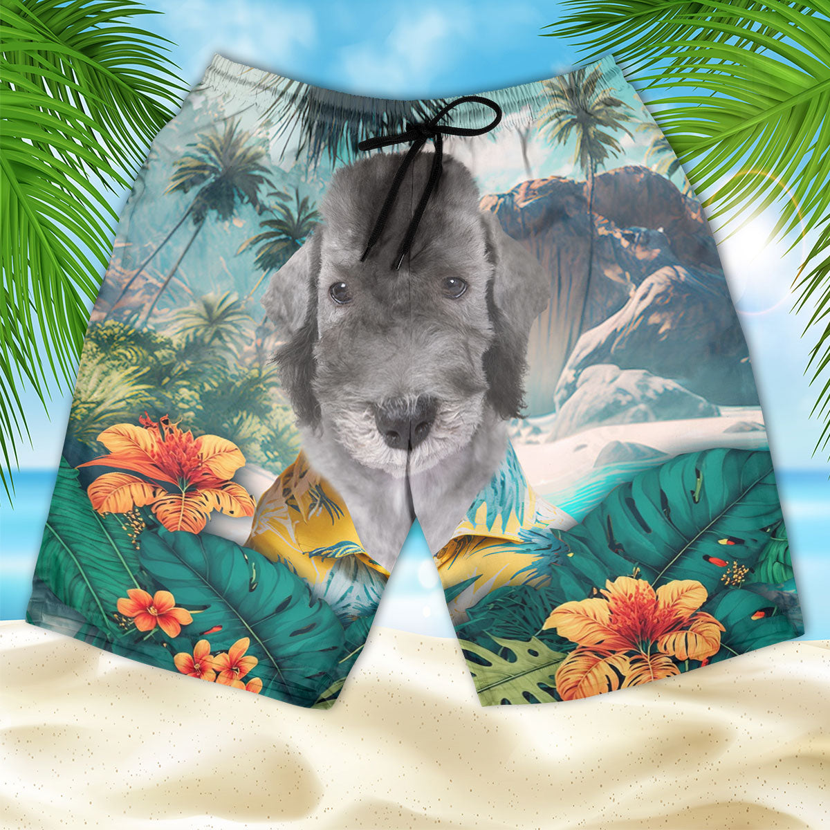 Bedlington Terrier - 3D Men's Beach Short