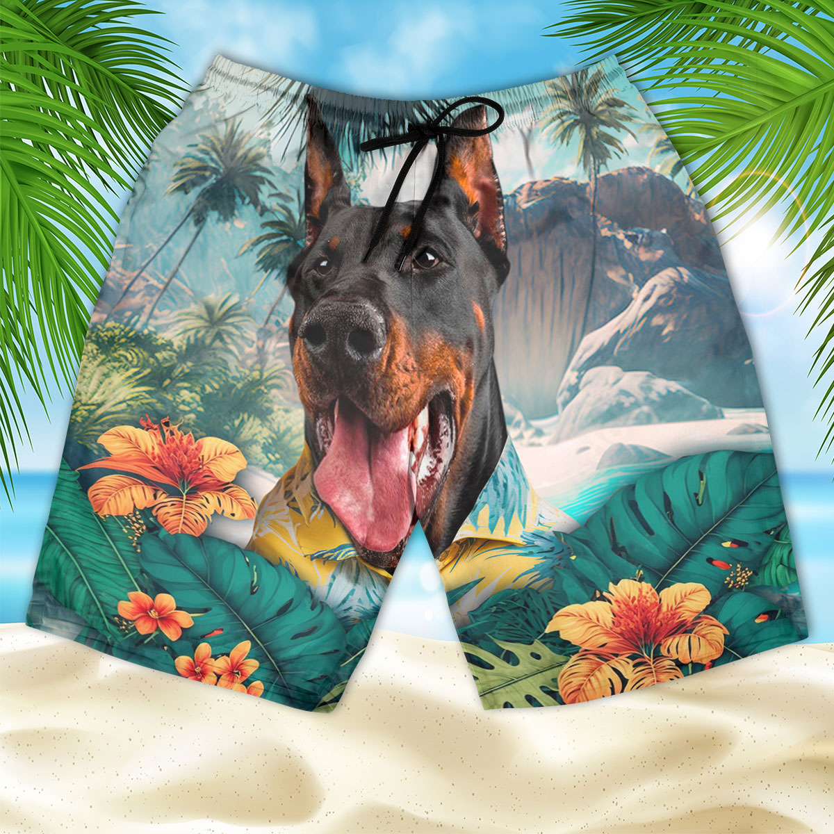Doberman Pinscher - 3D Men's Beach Short