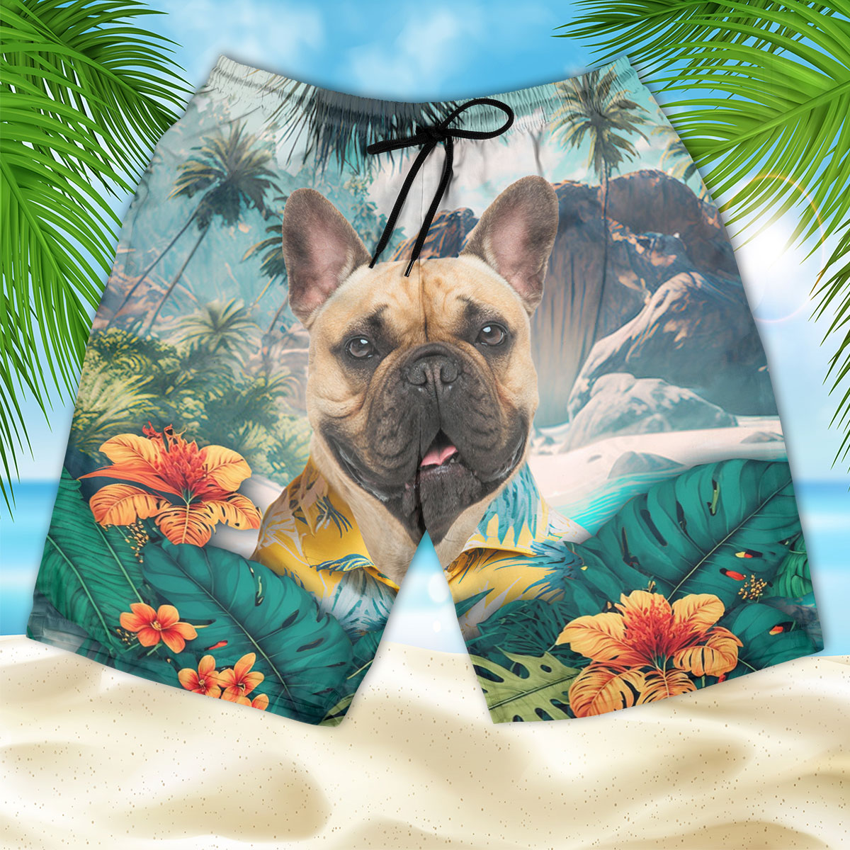 French Bulldog - 3D Men's Beach Short