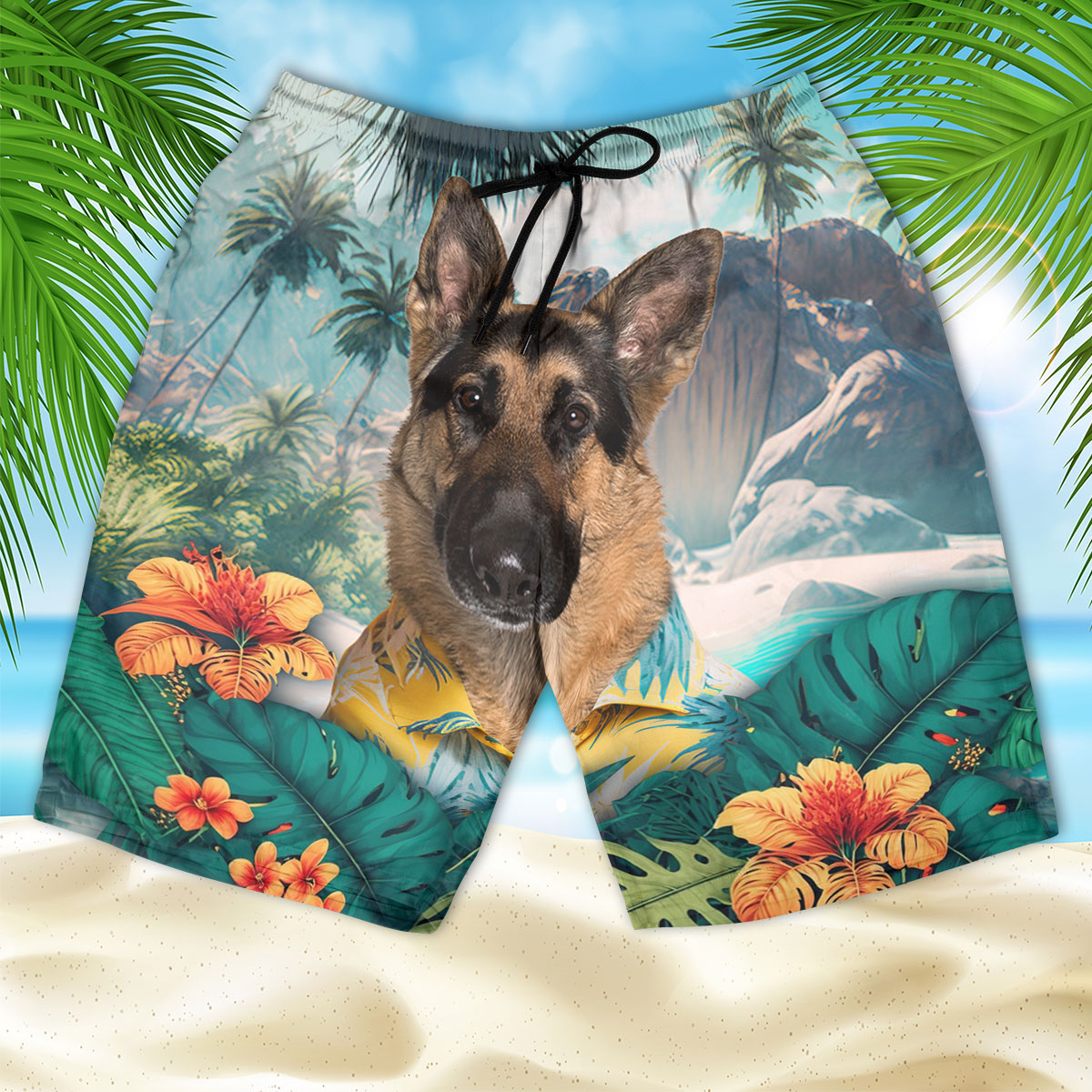 German Shepherd - 3D Men's Beach Short