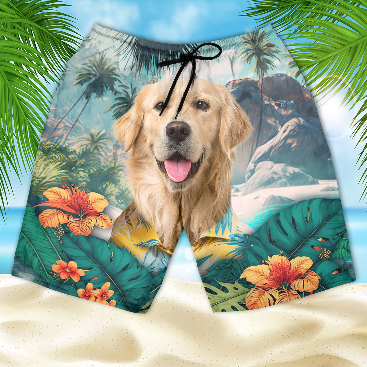 Golden Retriever - 3D Men's Beach Short
