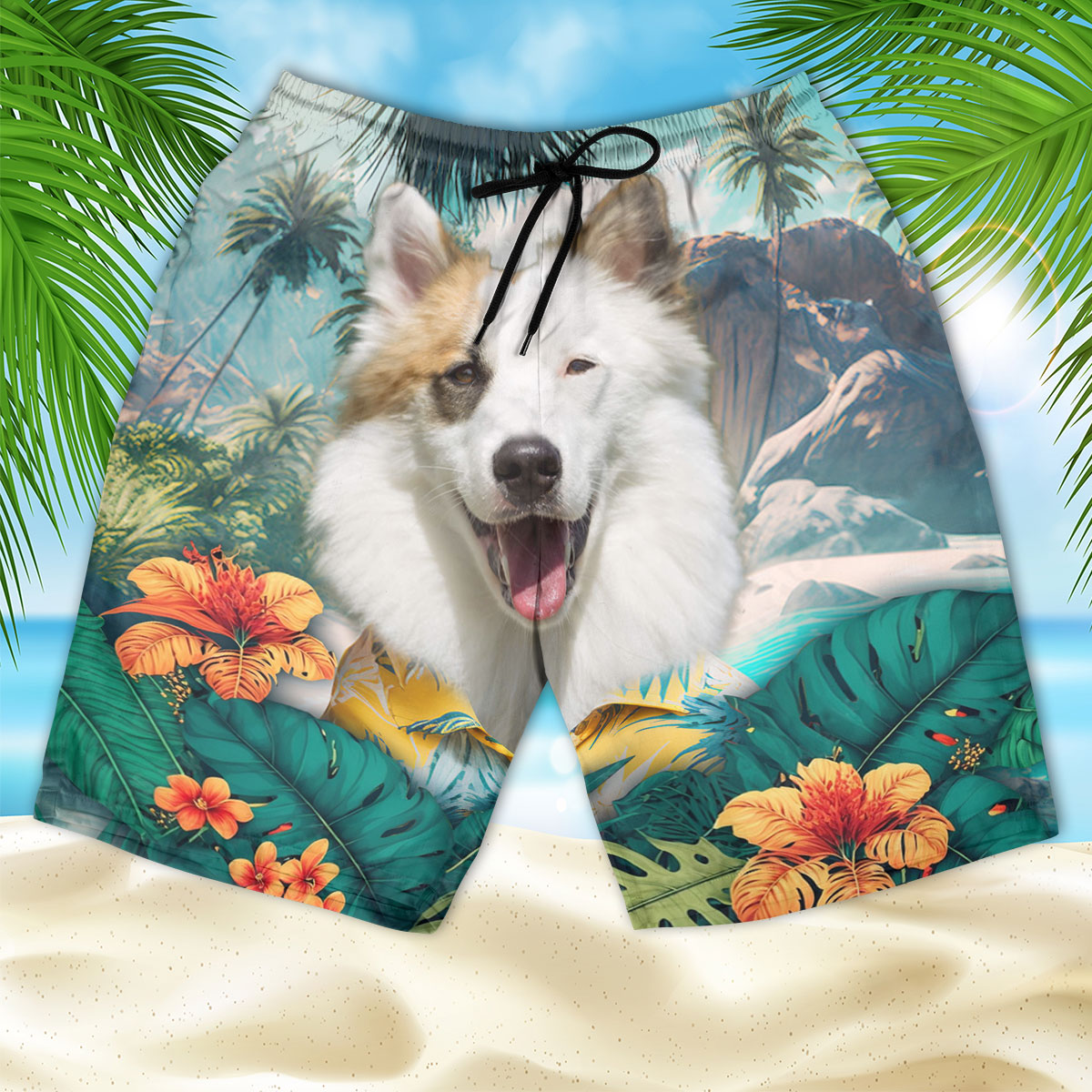 Icelandic Sheepdog - 3D Men's Beach Short