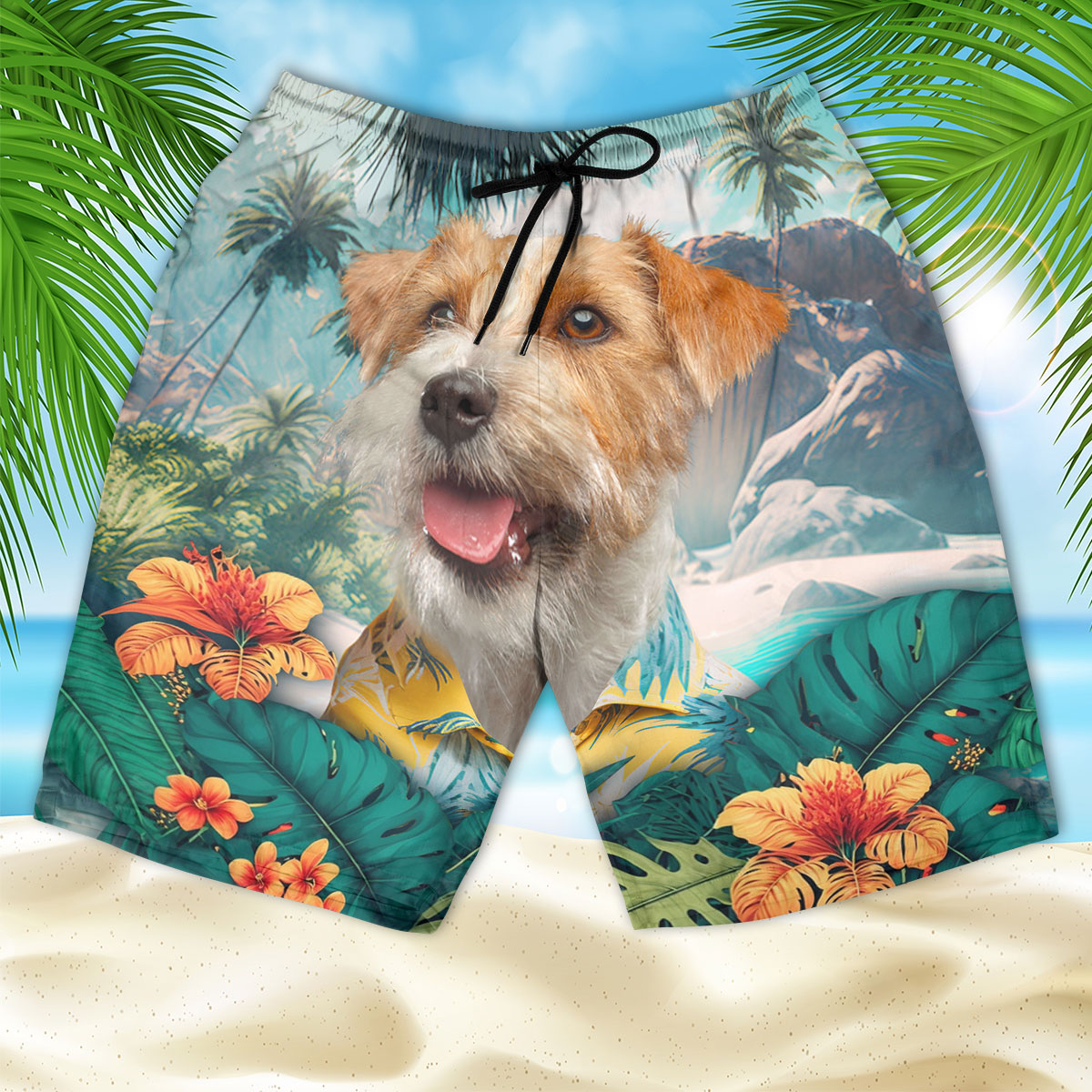 Jack Russell Terrier - 3D Men's Beach Short