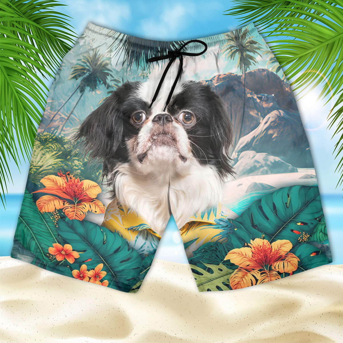 Japanese Chin - 3D Men's Beach Short