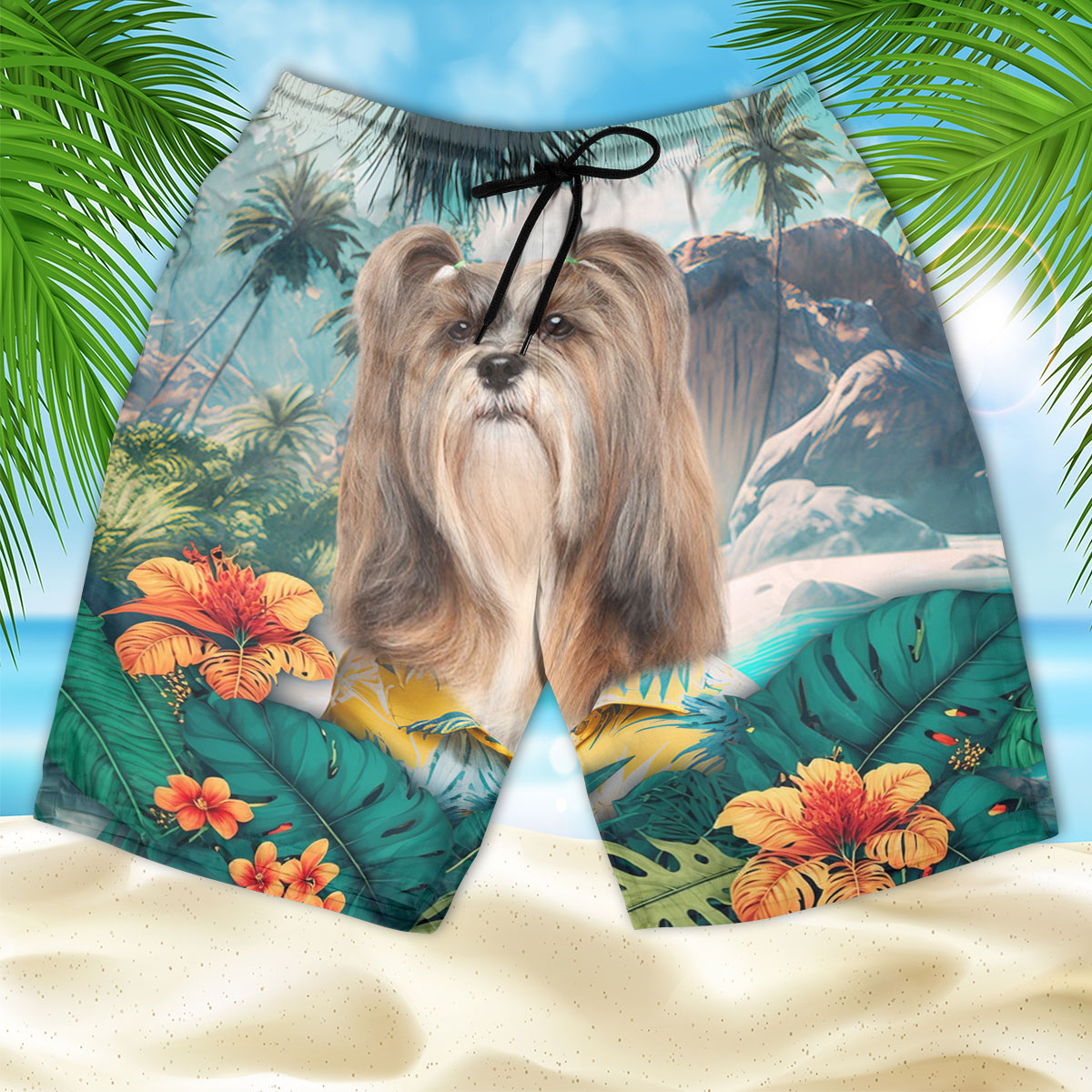 Lhasa Apso - 3D Men's Beach Short