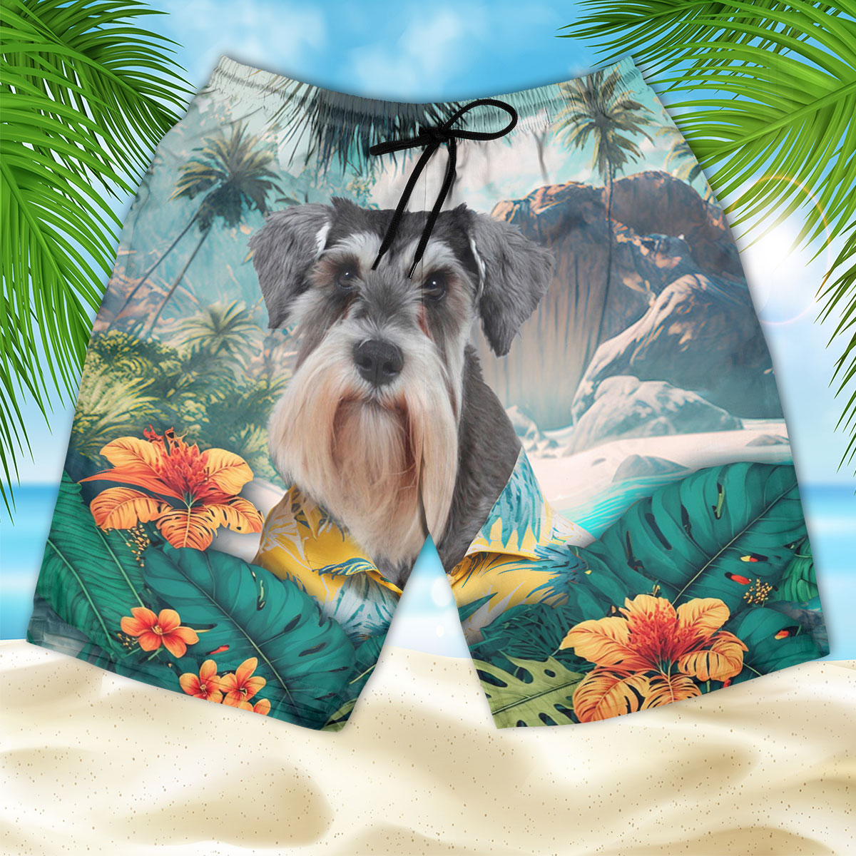 Miniature Schnauzer - 3D Men's Beach Short