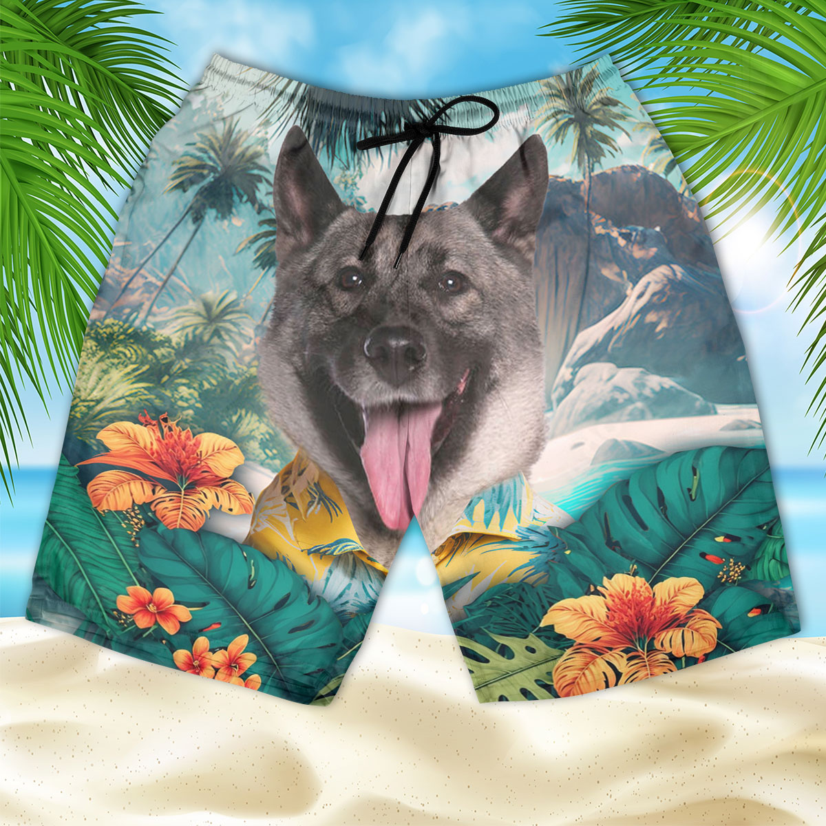 Norwegian Elkhound - 3D Men's Beach Short
