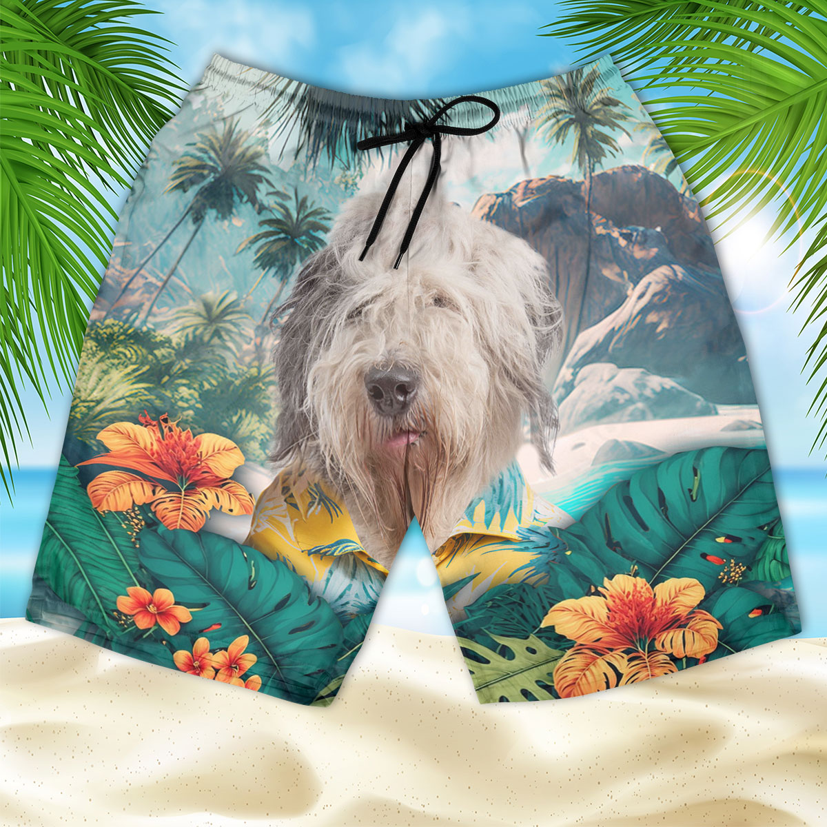 Old English Sheepdog - 3D Men's Beach Short