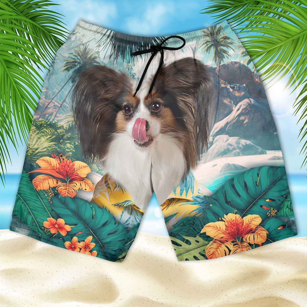 Papillon dog - 3D Men's Beach Short
