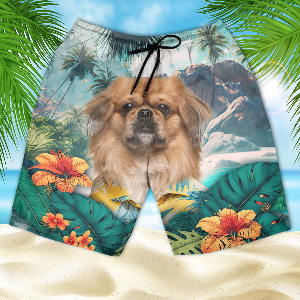 Pekingese - 3D Men's Beach Short