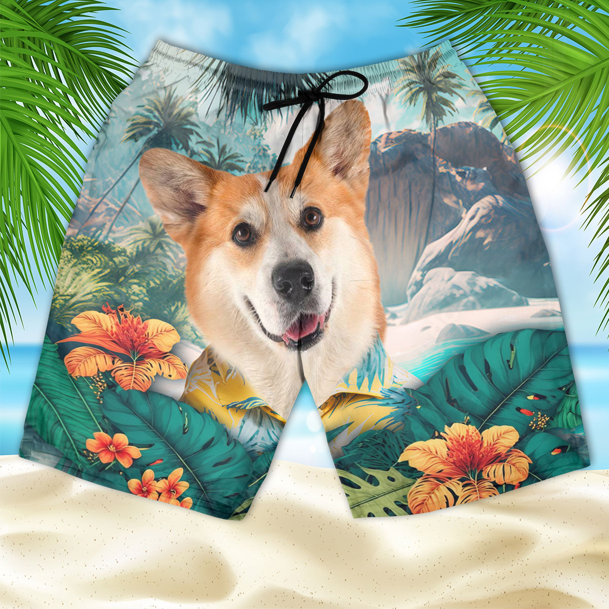 Pembroke Welsh Corgi - 3D Men's Beach Short