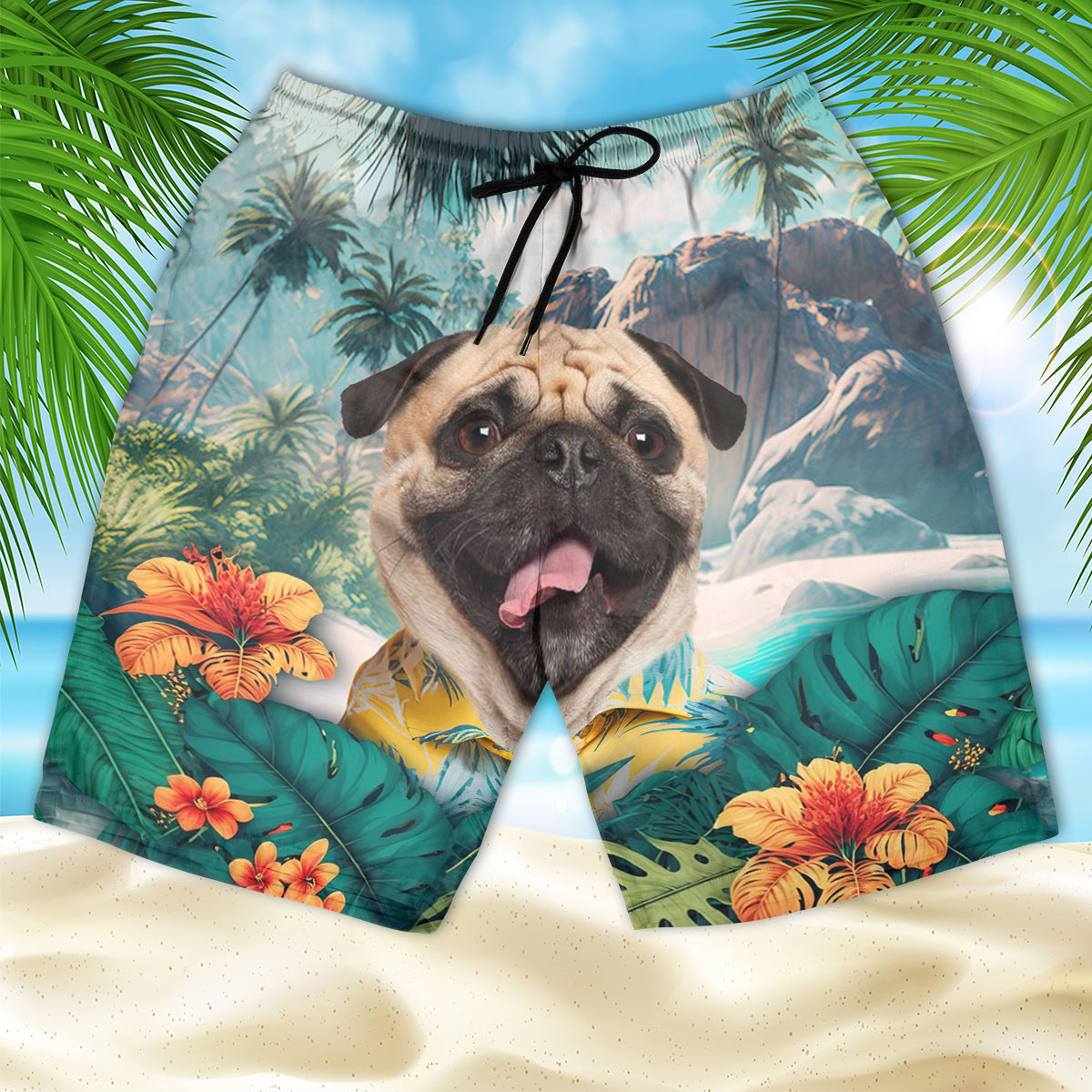 Pug - 3D Men's Beach Short