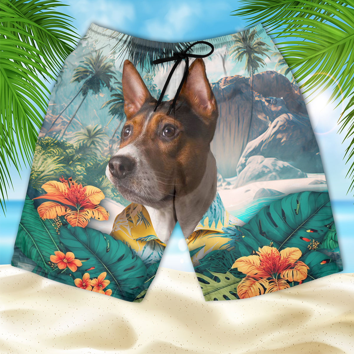 Rat Terrier - 3D Men's Beach Short