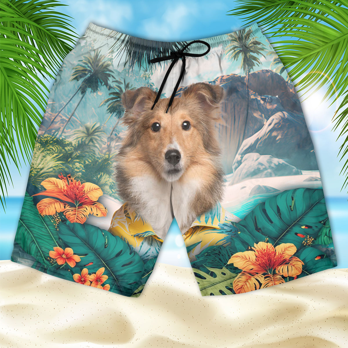 Shetland Sheepdog - 3D Men's Beach Short