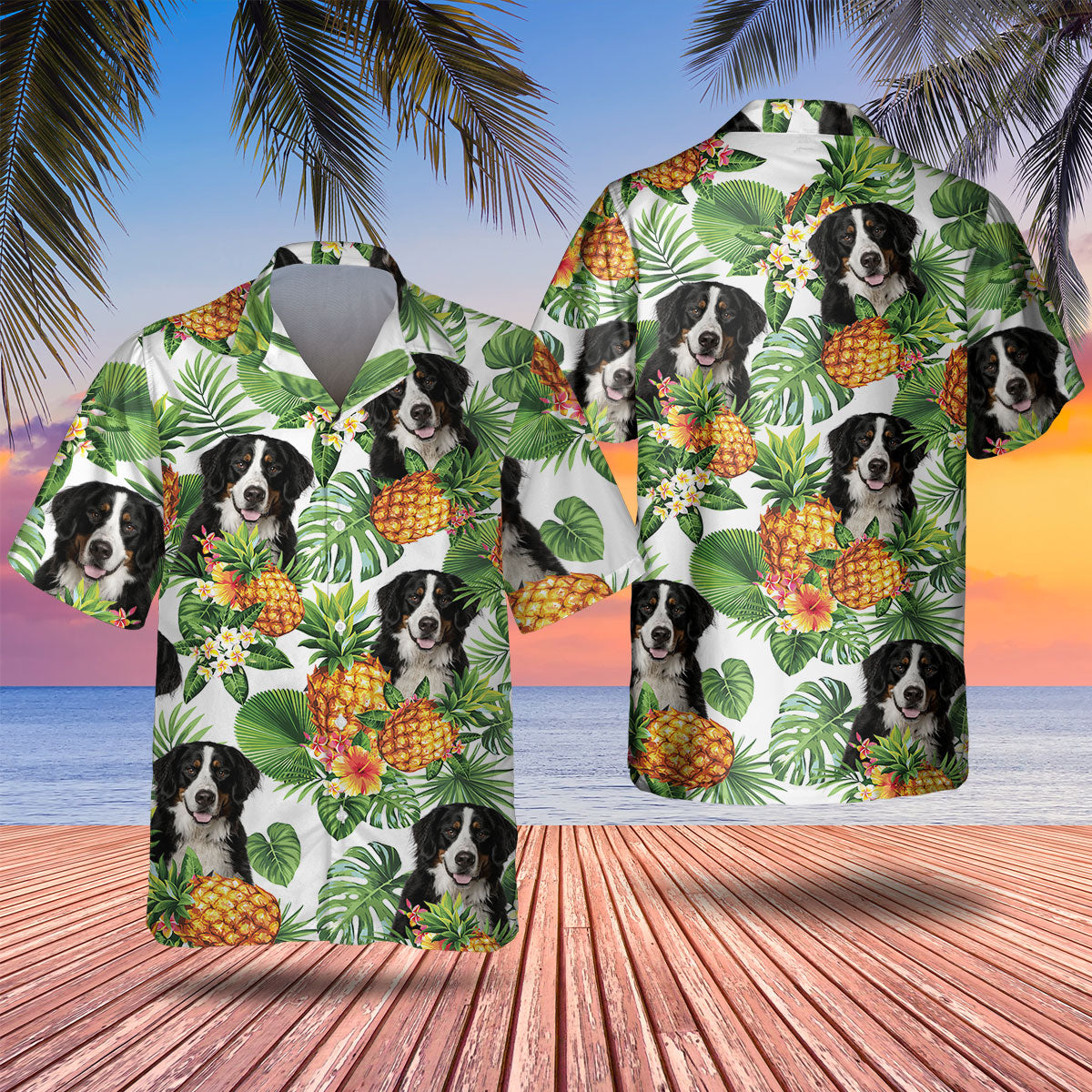 Bernese Mountain Dog - Tropical Pattern Hawaiian Shirt