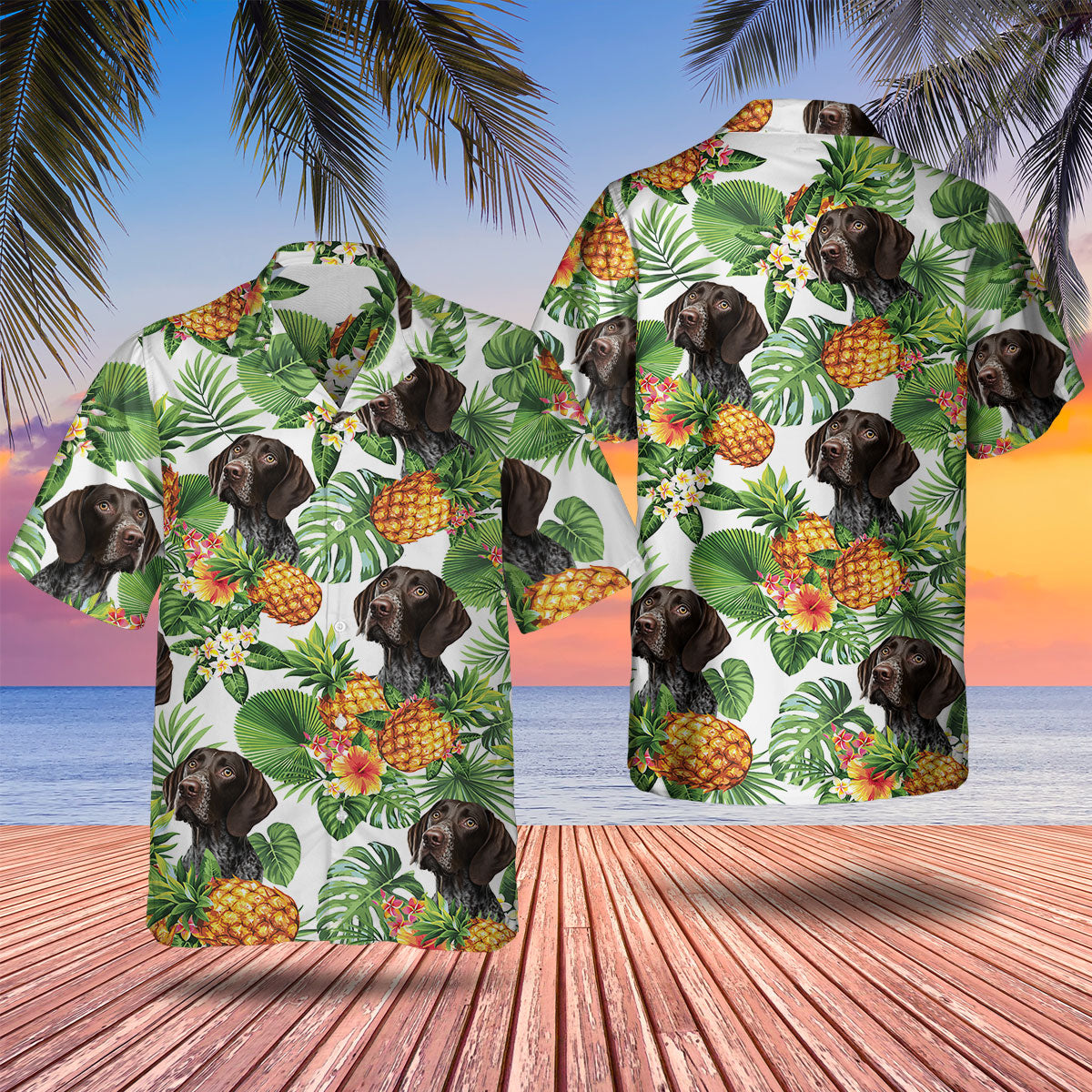 German Shorthaired Pointer AI - Tropical Pattern Hawaiian Shirt