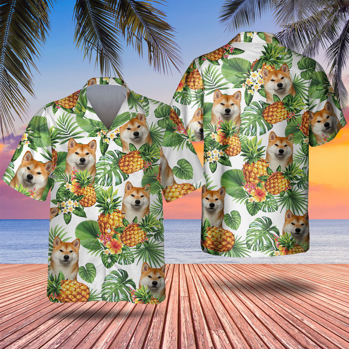 Shiba Inu - Tropical Pattern Hawaiian Shirt