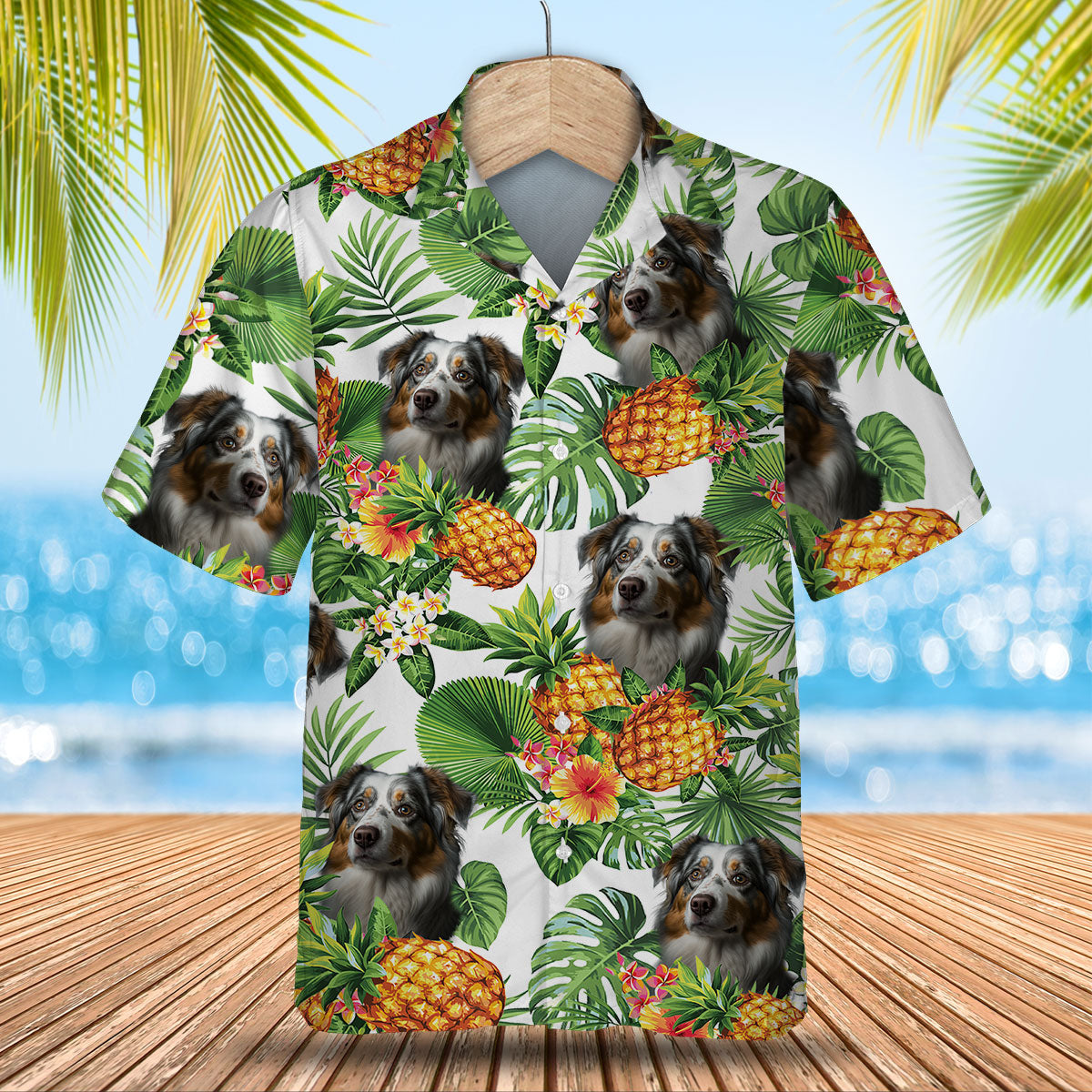 Australian Shepherd 2 AI - Tropical Pattern Hawaiian Shirt