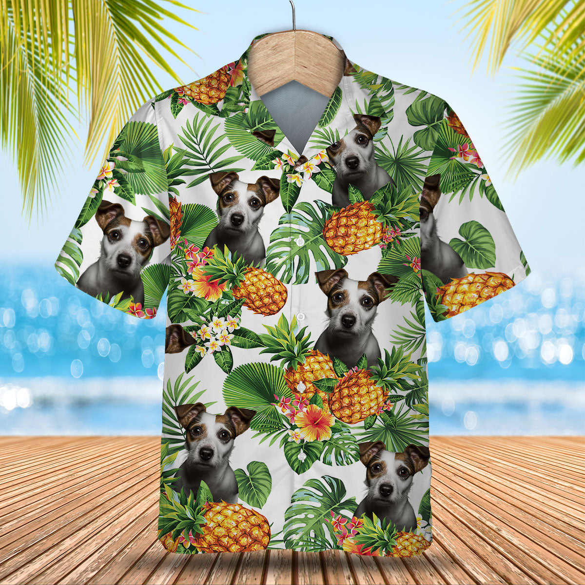 Jack Russell Terrier AI - Tropical Pattern Hawaiian Shirt
