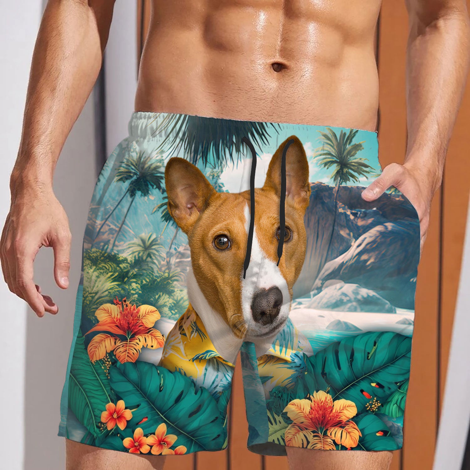 Basenji - 3D Men's Beach Short