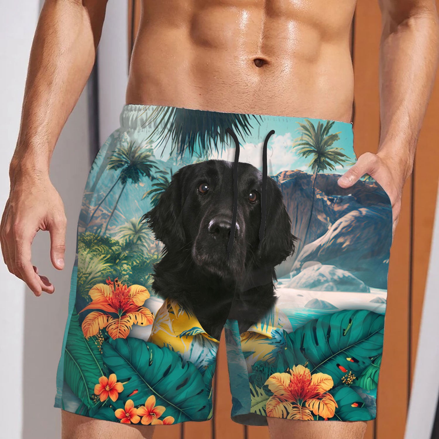 Flat-coated Retriever - 3D Men's Beach Short