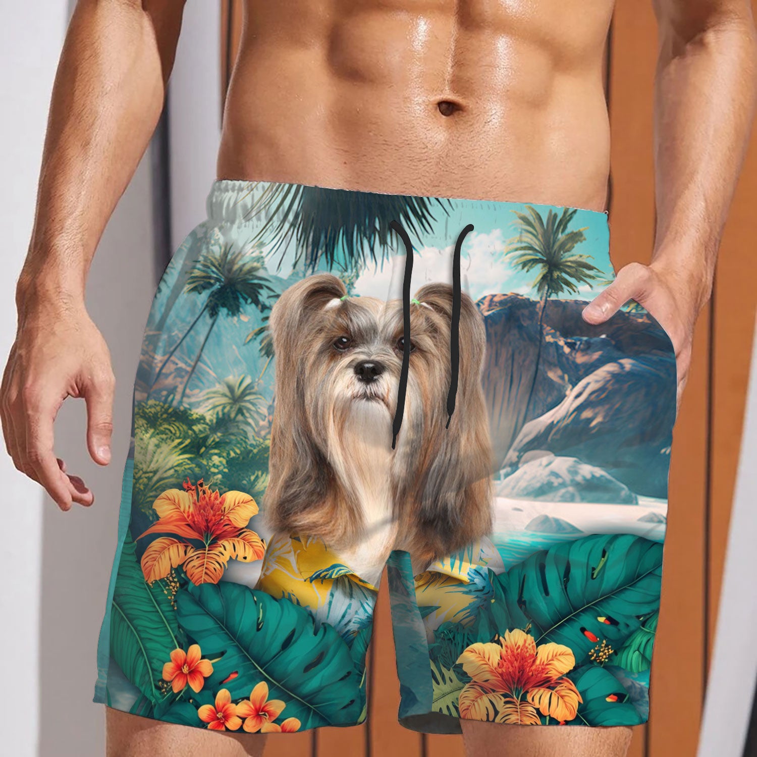 Lhasa Apso - 3D Men's Beach Short
